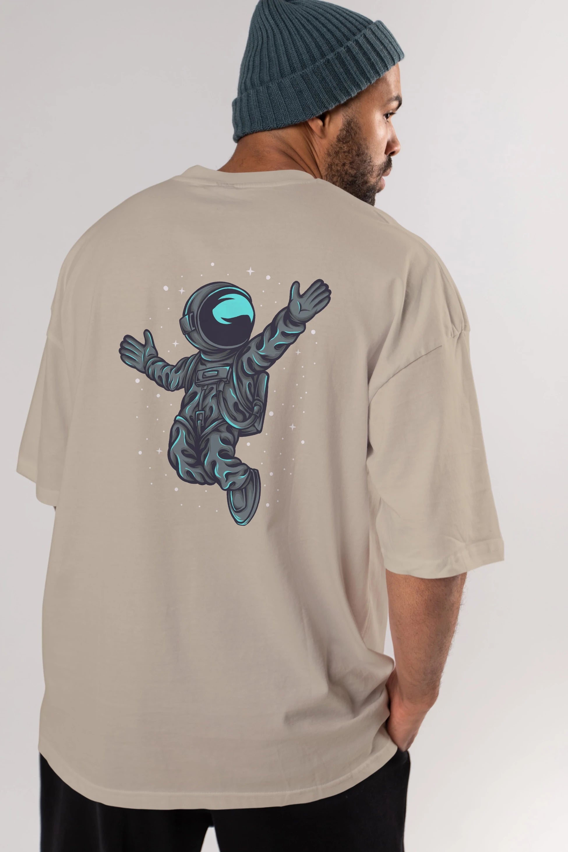 Happy Astronaut Arka Baskılı Oversize t-shirt Erkek Kadın Unisex