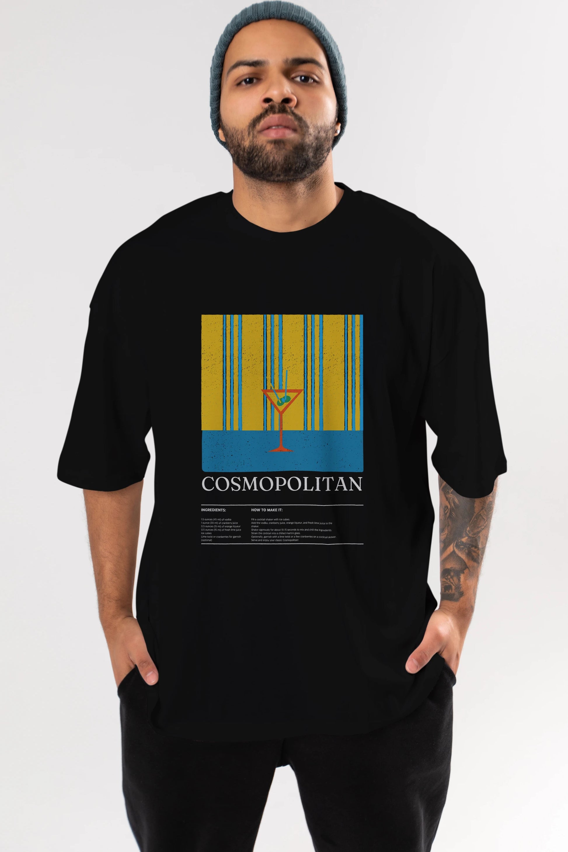 Cosmopolitan Kokteyl Ön Baskılı Oversize t-shirt Erkek Kadın %100 Pamuk Bisiklet Yaka tişort