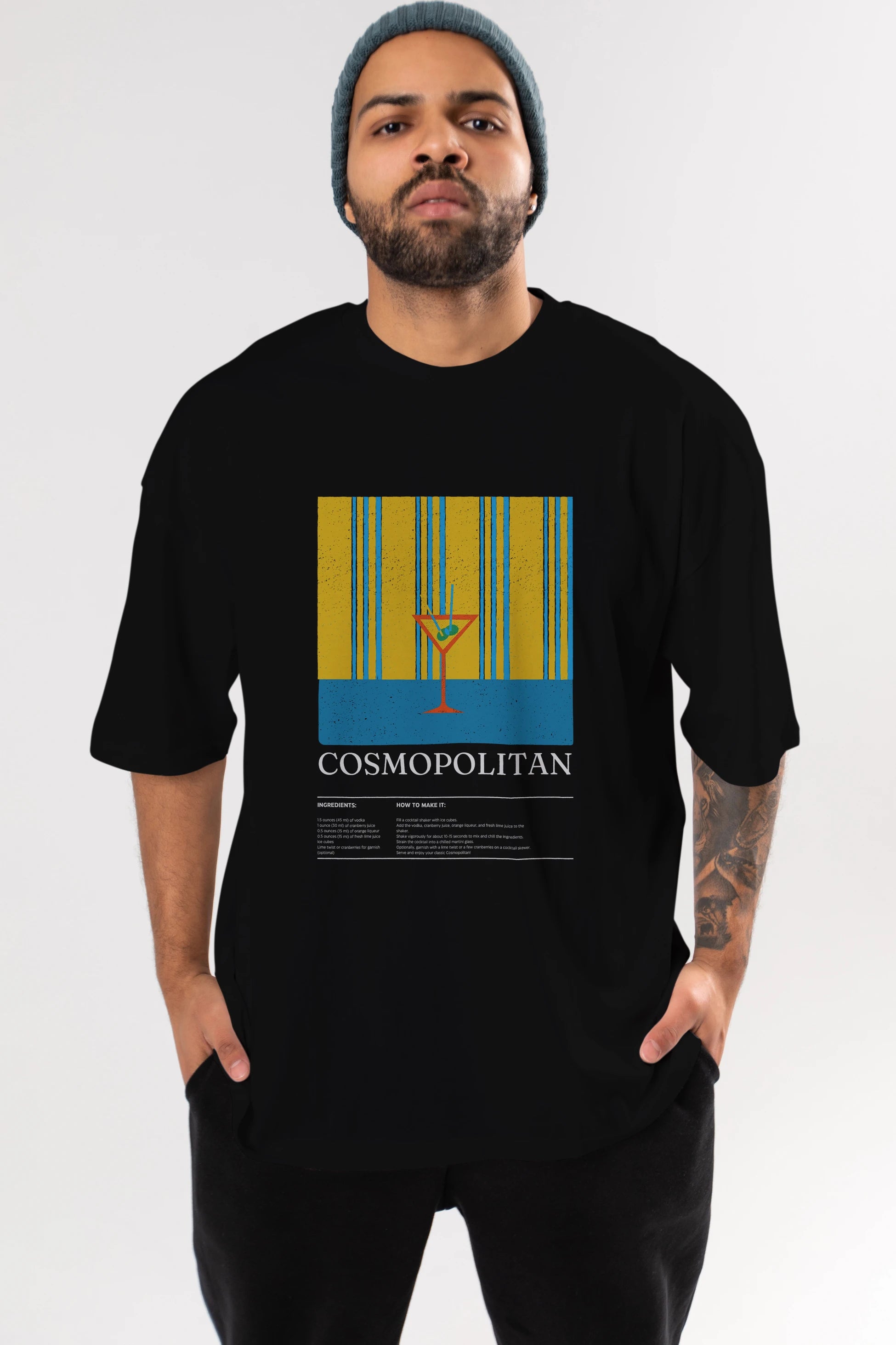 Cosmopolitan Kokteyl Ön Baskılı Oversize t-shirt Erkek Kadın %100 Pamuk Bisiklet Yaka tişort