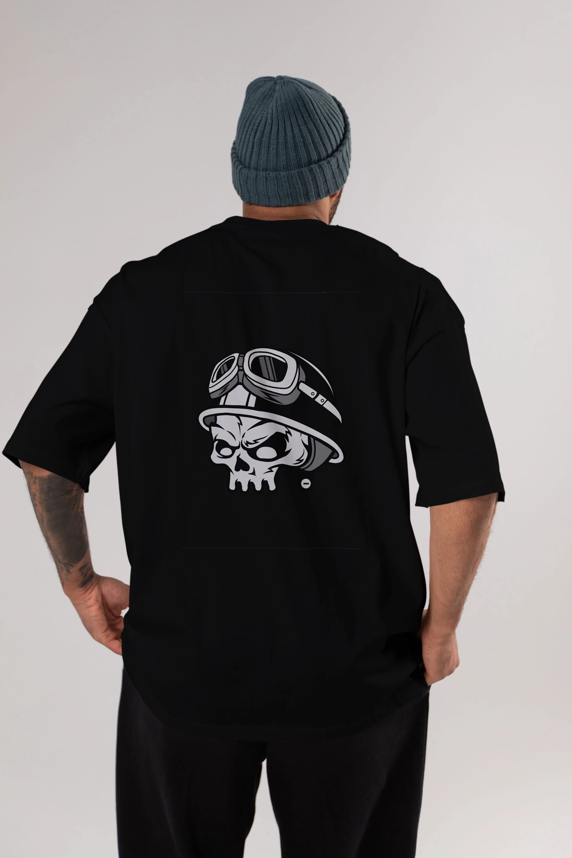 Biker Helmet Arka Baskılı Oversize t-shirt Erkek Kadın Unisex %100 Pamuk tişort