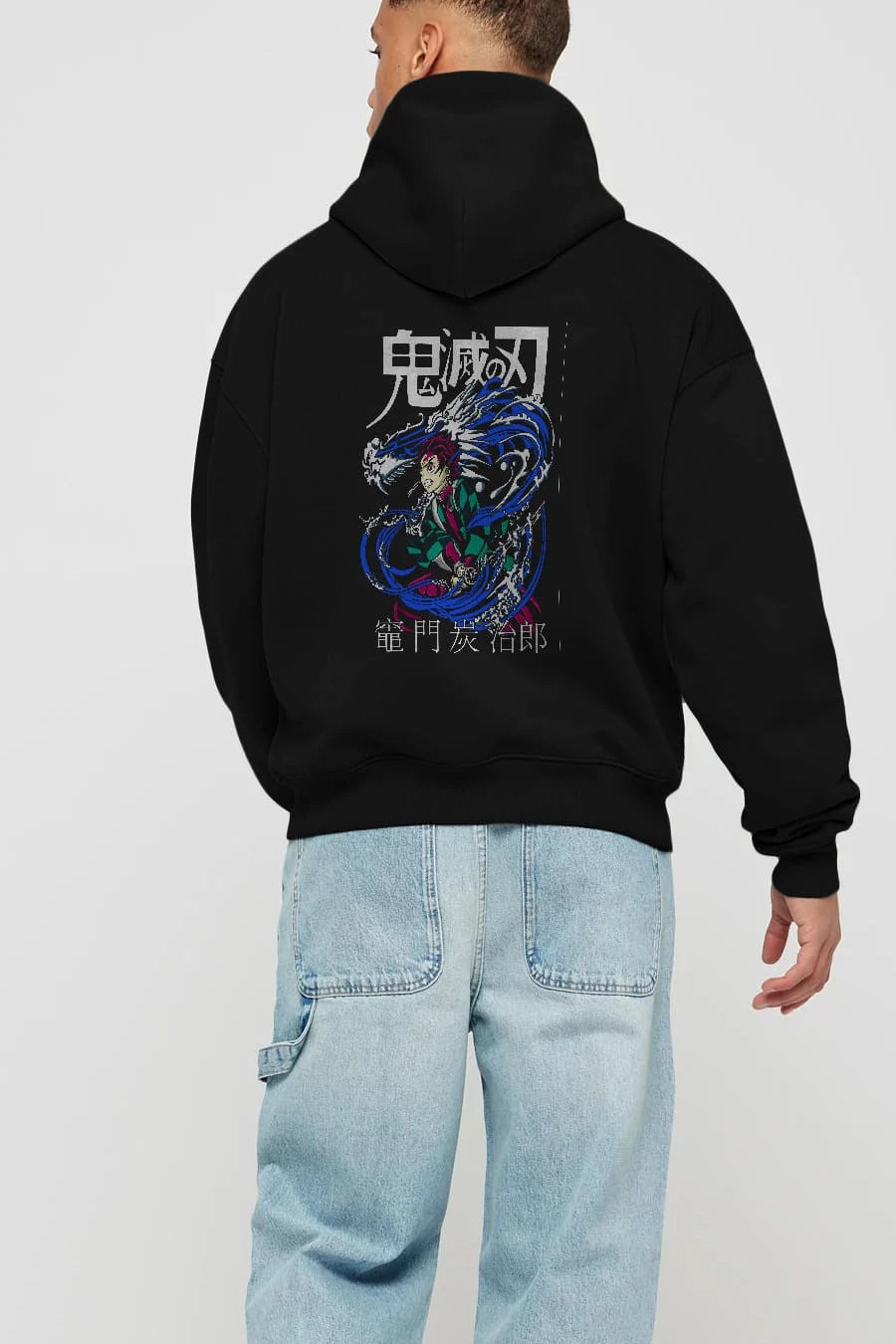 TANJIRO KAMADO 2 Anime Arka Baskılı Hoodie Oversize Kapüşonlu Sweatshirt Erkek Kadın Unisex