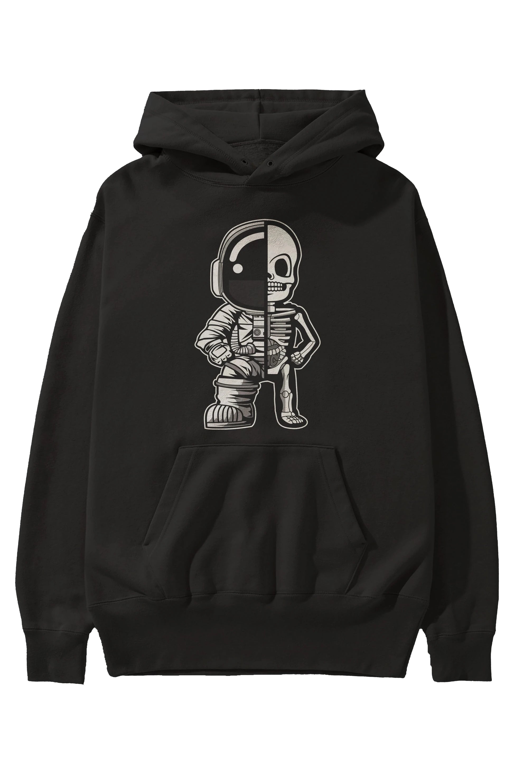 Astronaut Half Skeleton Ön Baskılı Hoodie Oversize Kapüşonlu Sweatshirt Erkek Kadın Unisex