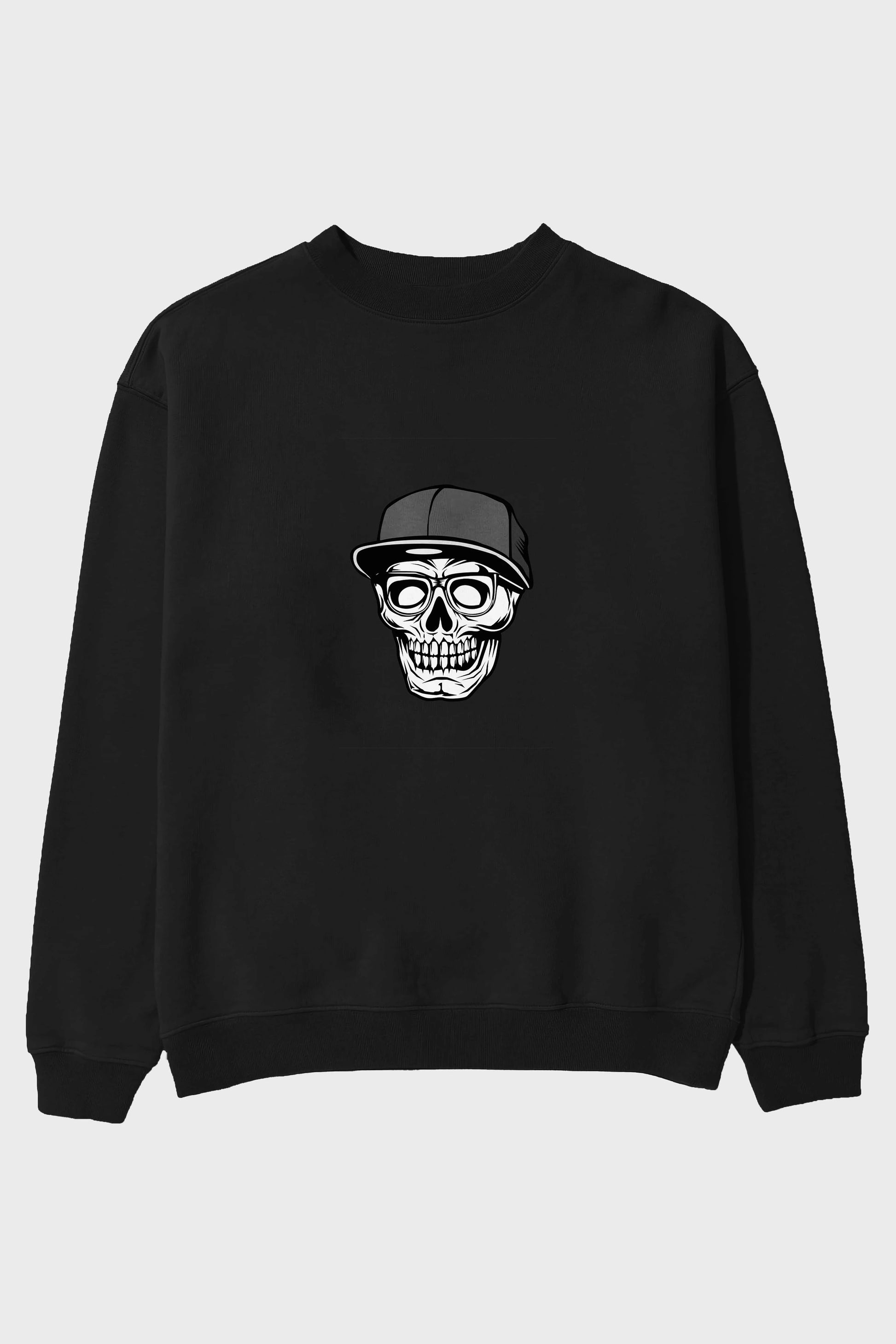 Skull With Hat Ön Baskılı Oversize Sweatshirt Erkek Kadın Unisex