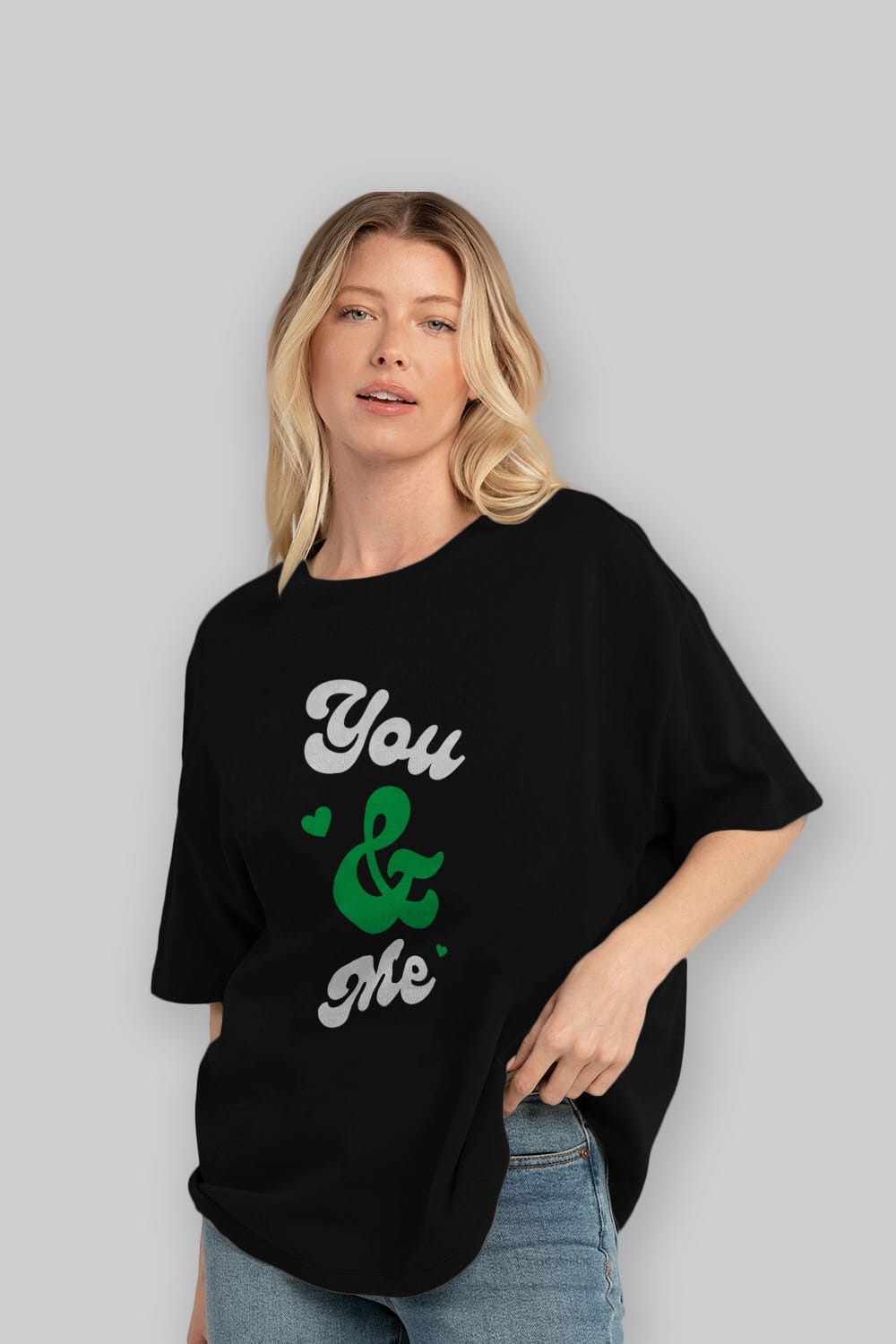 You and Me Yazılı Ön Baskılı Oversize t-shirt Erkek Kadın Unisex