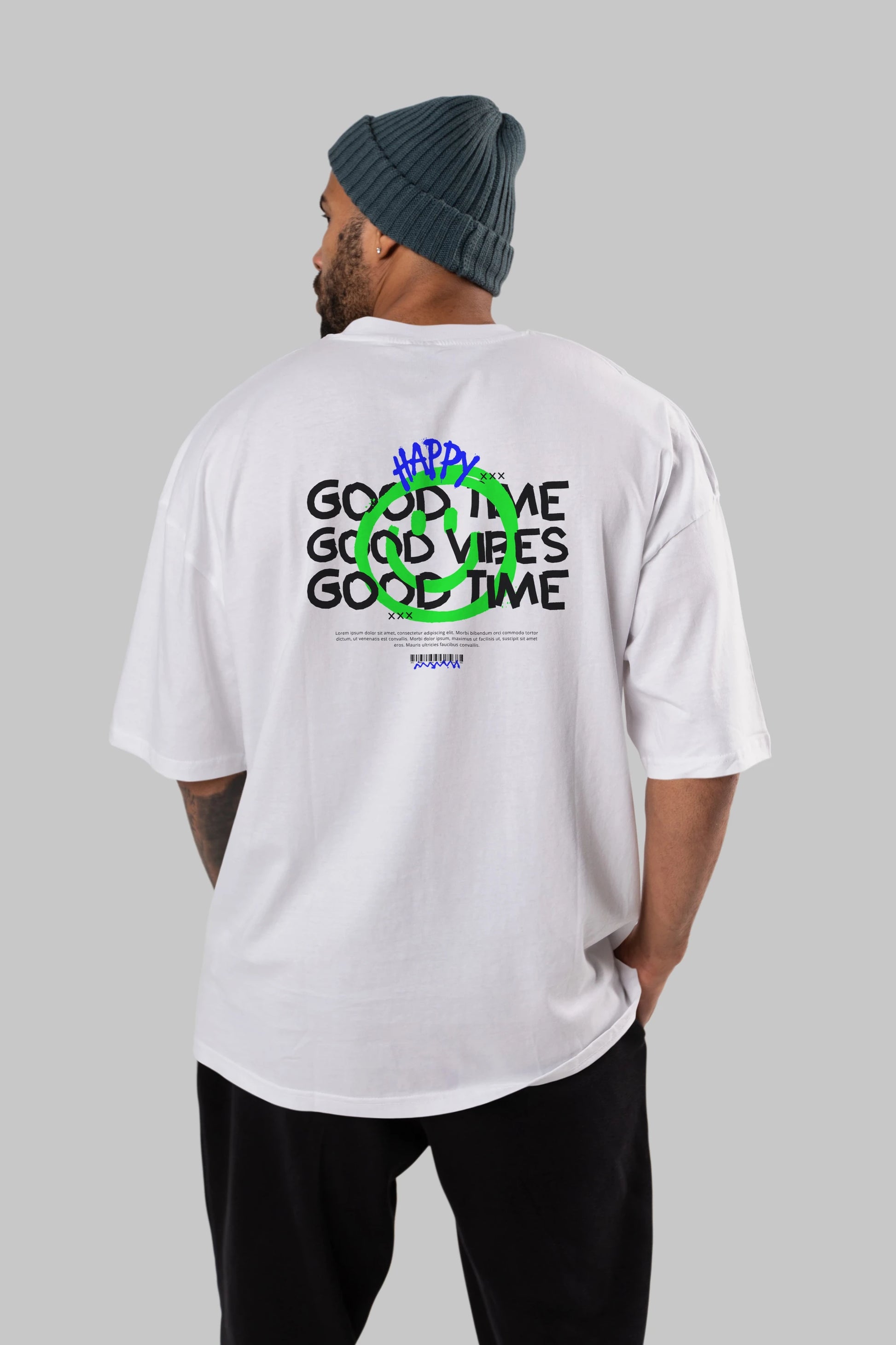 Happy Good Time Yazılı Arka Baskılı Oversize t-shirt Erkek Kadın Unisex