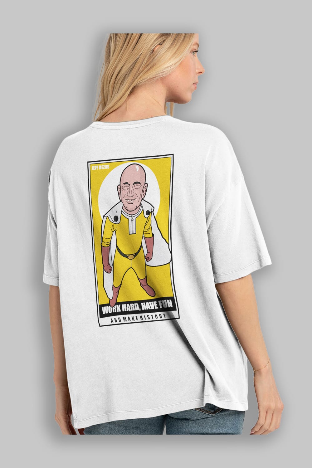 Jeff Bezos Saitama Arka Baskılı Oversize t-shirt Erkek Kadın Unisex %100 Pamuk tişort