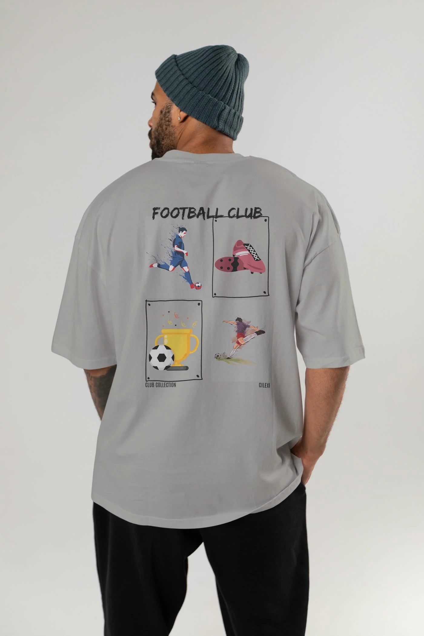 Football Club Arka Baskılı Oversize t-shirt Erkek Kadın %100 Pamuk Bisiklet Yaka tişort