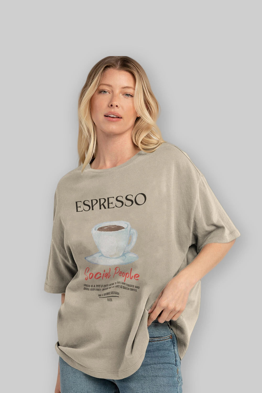 Espresso Kokteyl Serisi ön Baskılı Oversize t-shirt Erkek Kadın %100 Pamuk Bisiklet Yaka tişort