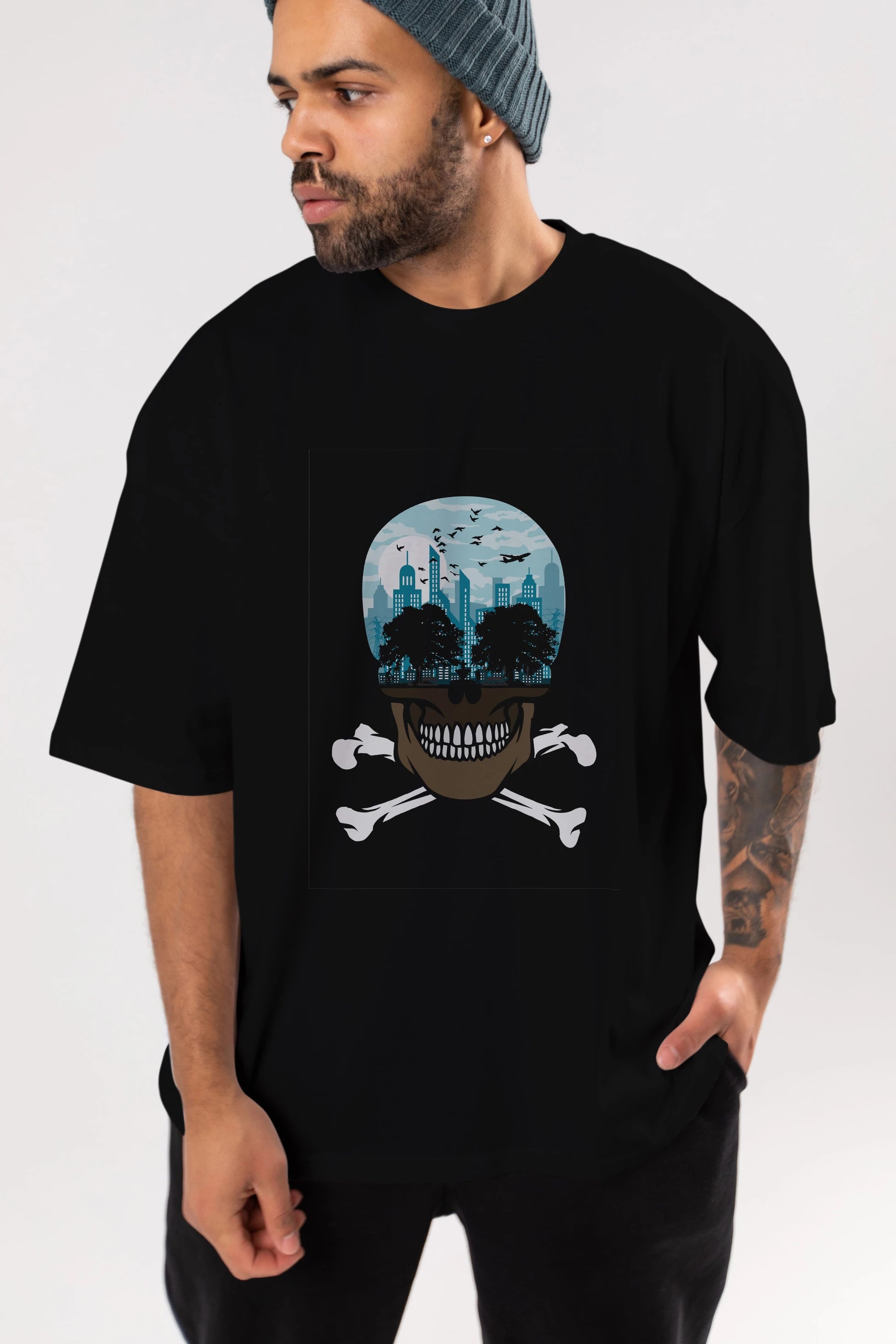Death City Ön Baskılı Oversize t-shirt %100 pamuk Erkek Kadın Unisex