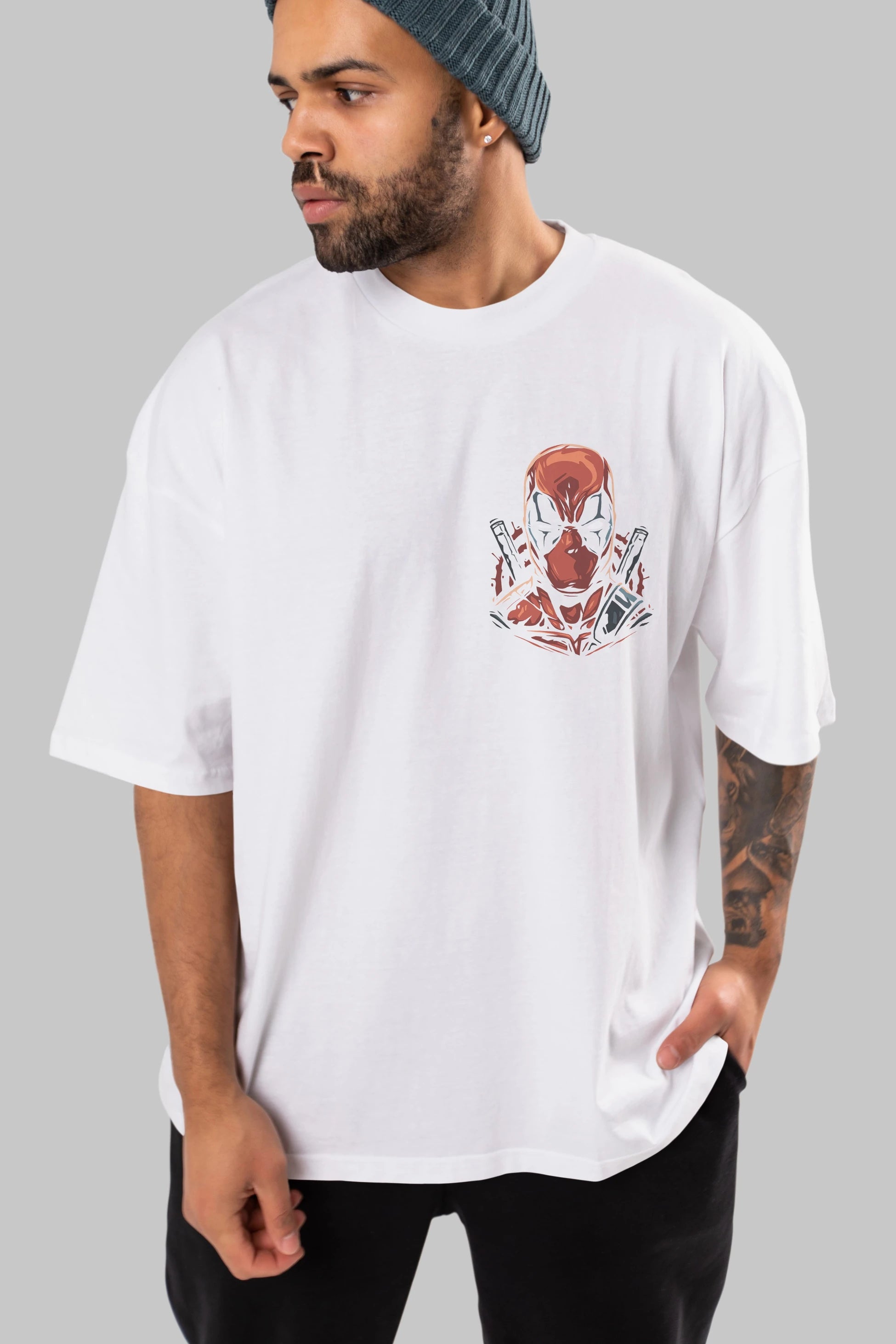 Deadpool (10) Ön Sol Baskılı Oversize t-shirt Erkek Kadın Unisex %100 Pamuk Bisiklet Yaka tişort