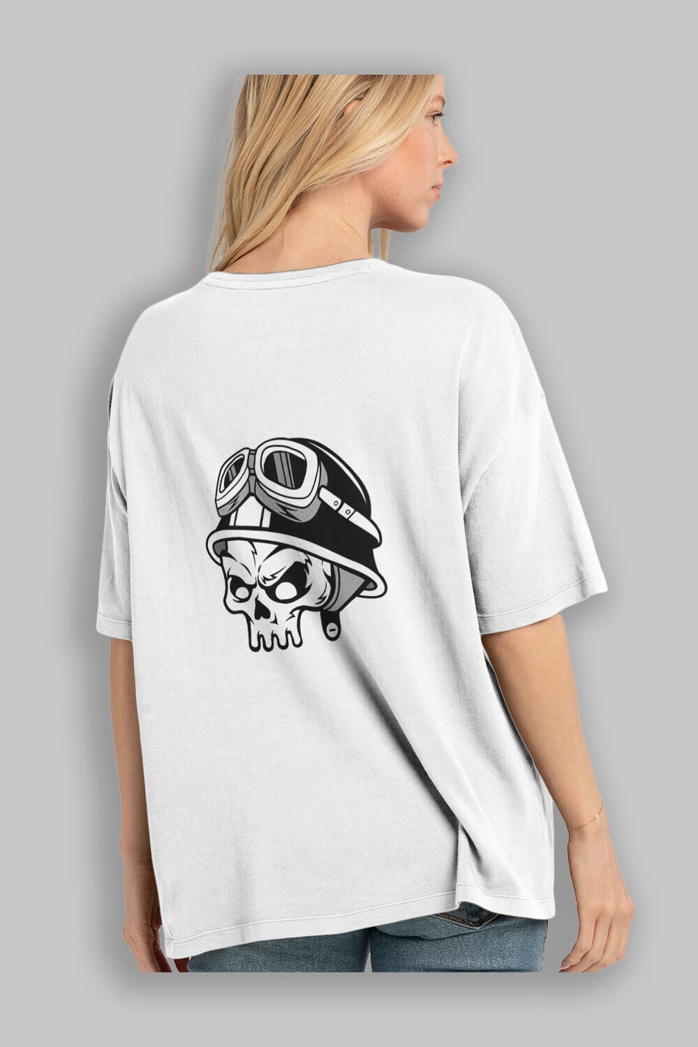 Biker Helmet Arka Baskılı Oversize t-shirt Erkek Kadın Unisex %100 Pamuk tişort