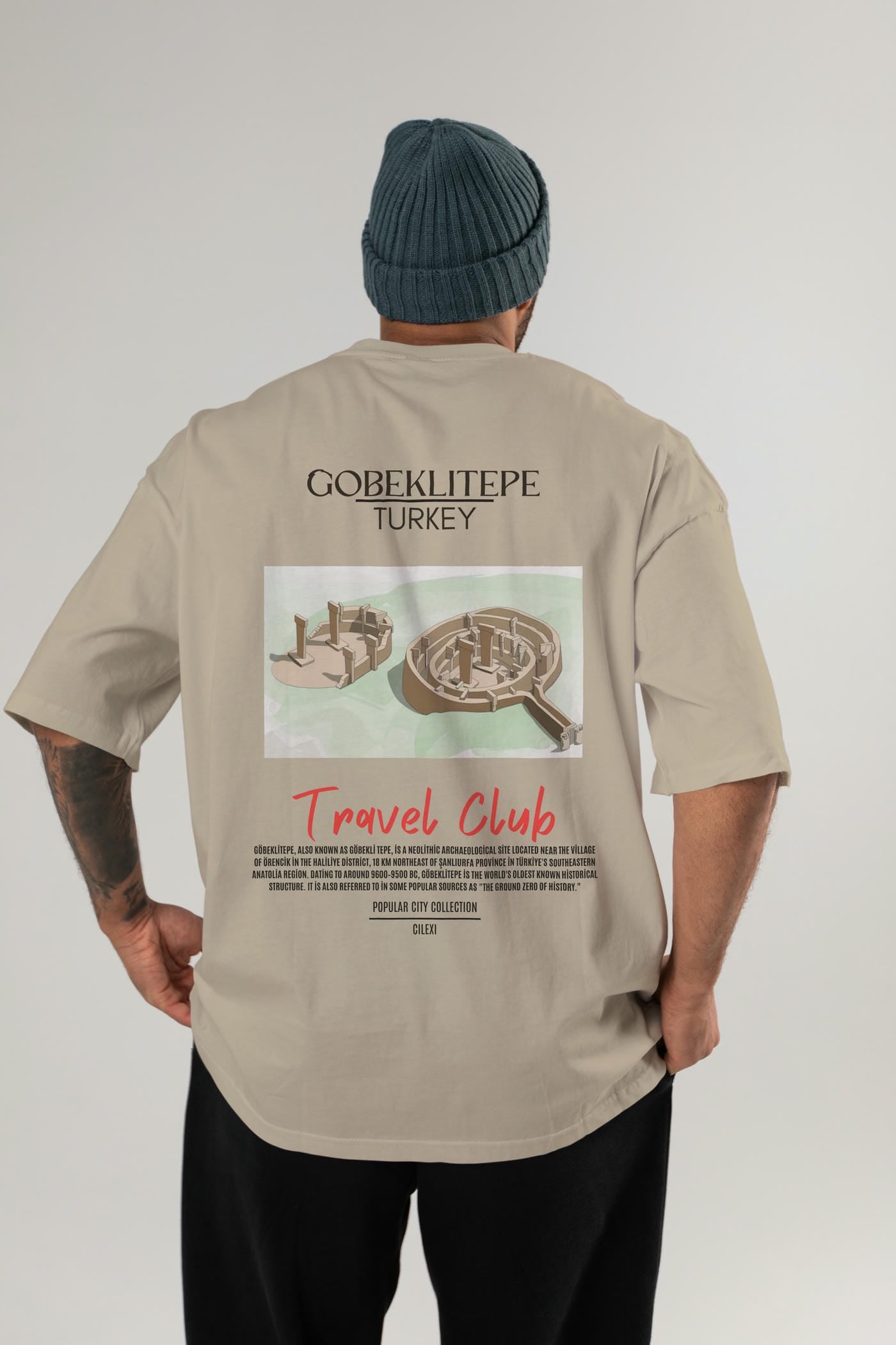Gobeklitepe Turkey Arka Baskılı Oversize t-shirt Erkek Kadın Pamuk Bisiklet Yaka tişort