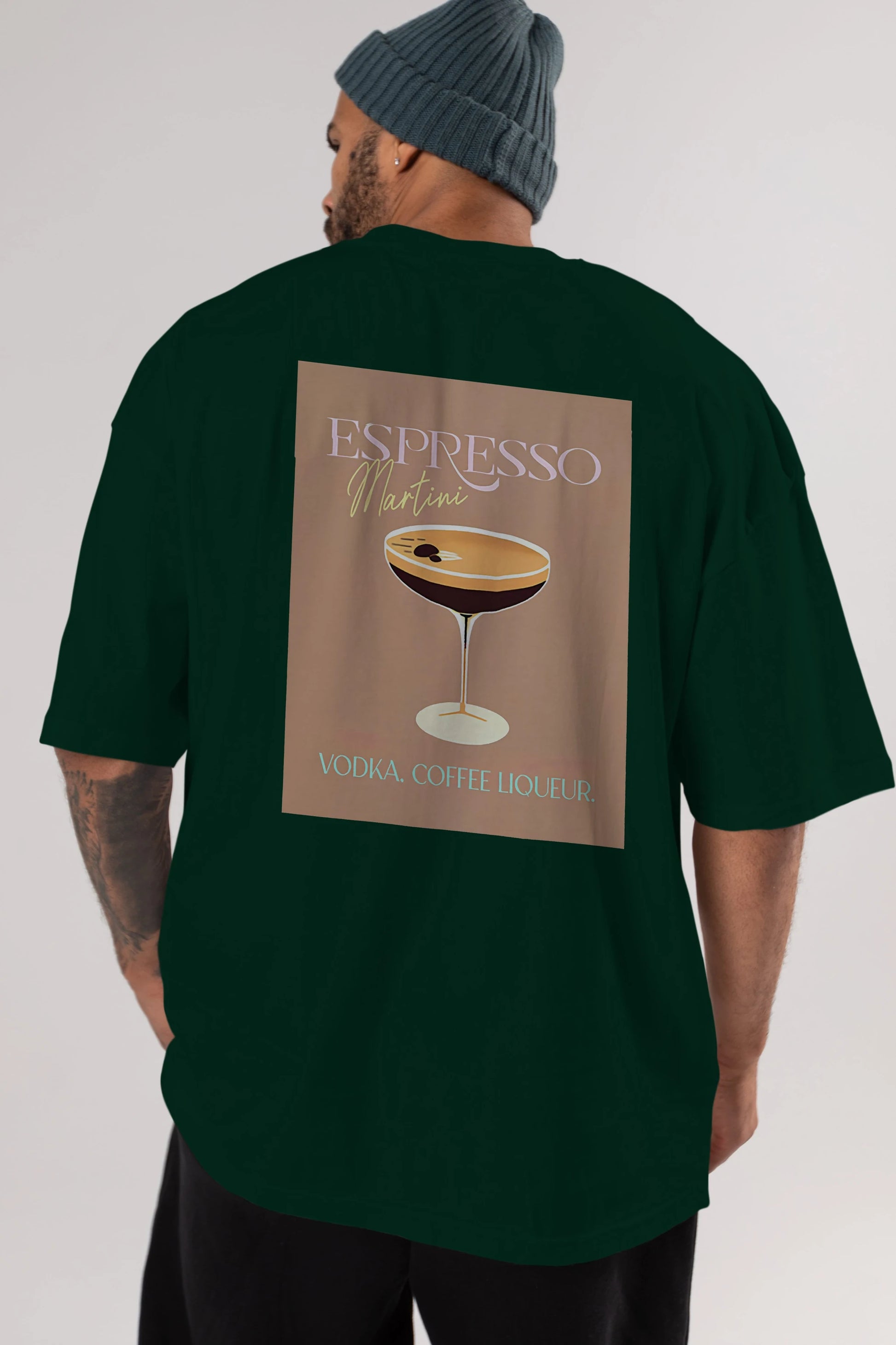Espresso Martini Cocktail Arka Baskılı Oversize t-shirt Erkek Kadın Unisex %100 Pamuk Bisiklet Yaka tişort