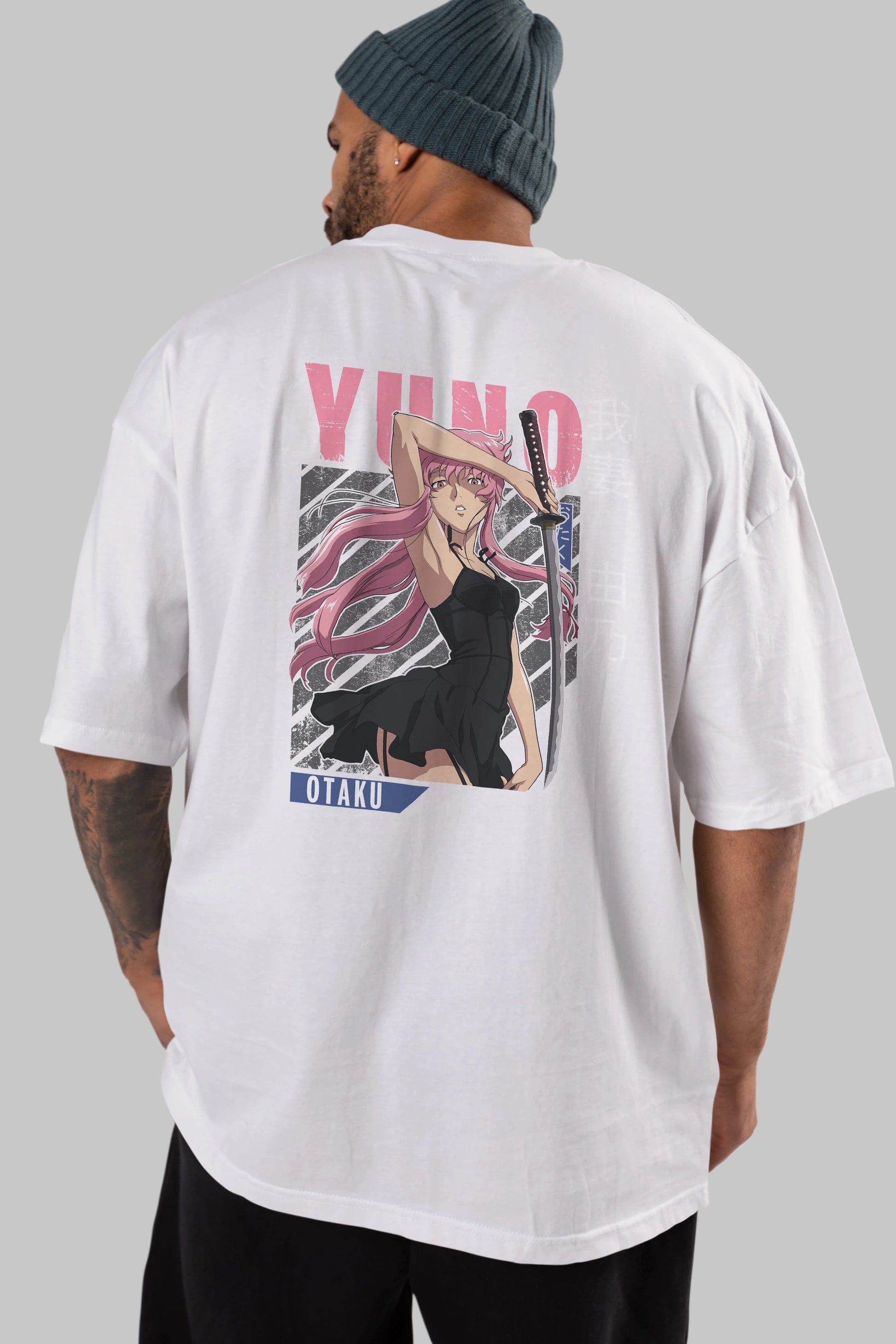 Yuno Gasai 5 Anime Arka Baskılı Oversize t-shirt Erkek Kadın Unisex