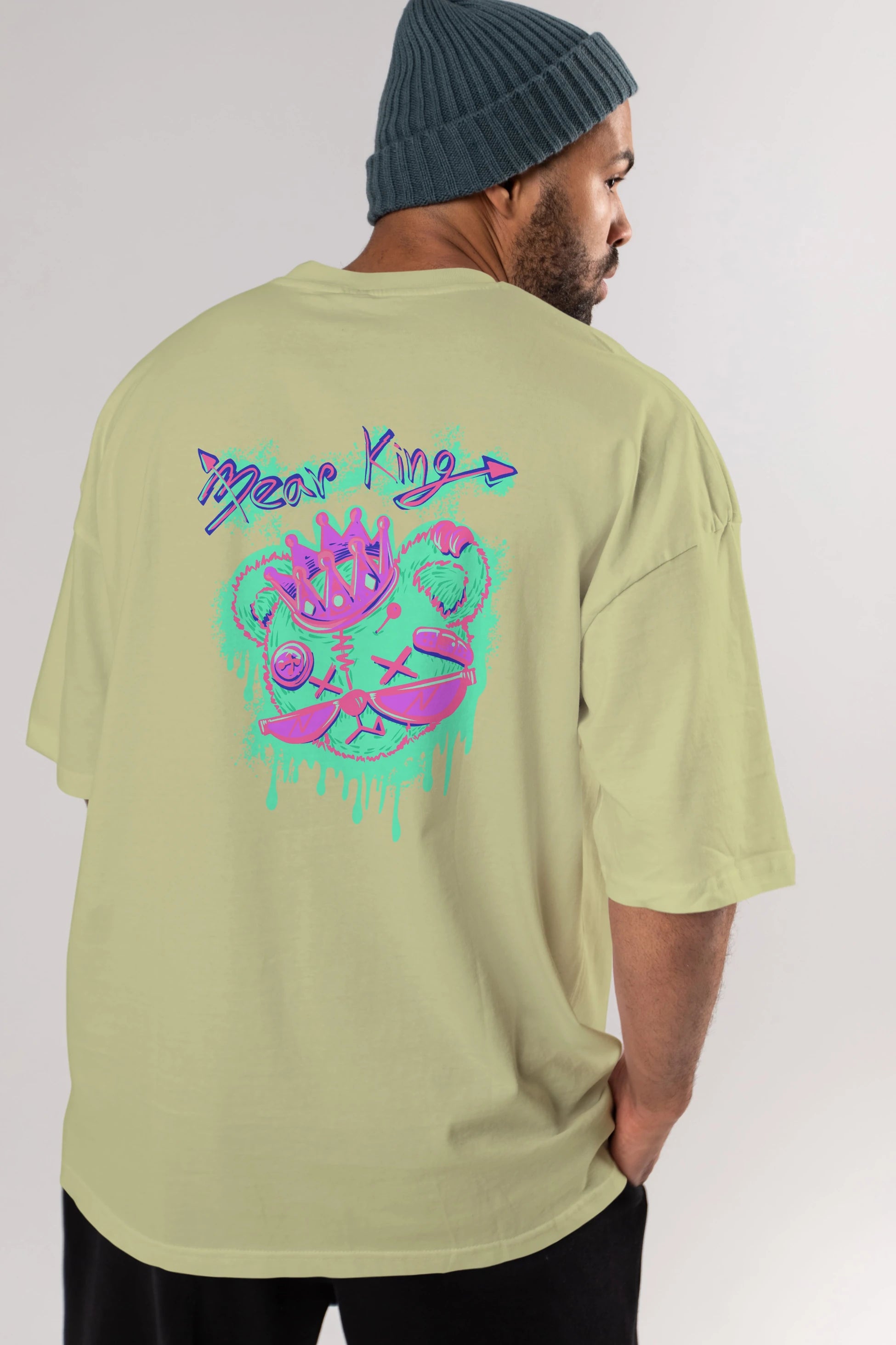 Bear King Arka Baskılı Oversize t-shirt Erkek Kadın Unisex