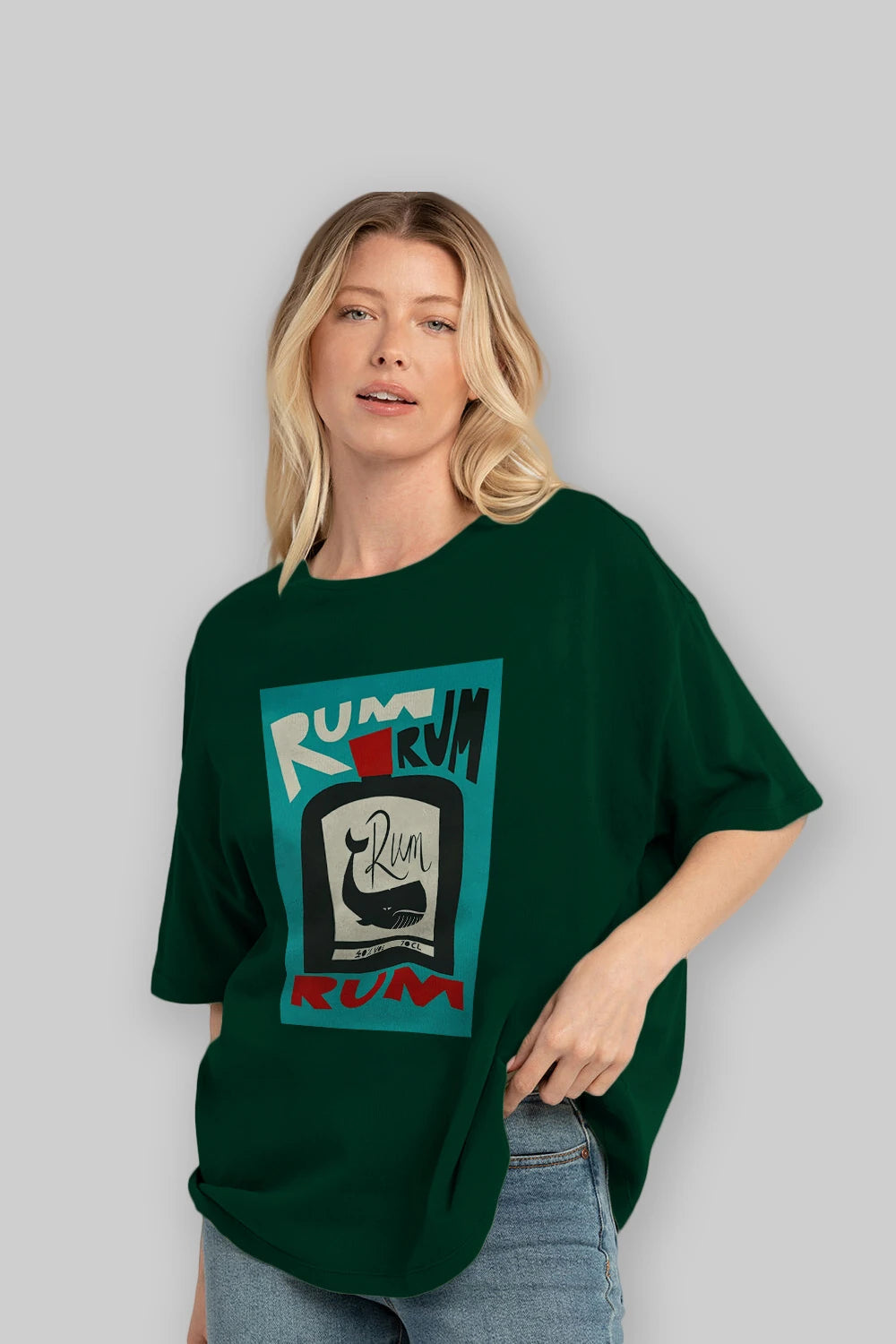 Rum Ön Baskılı Oversize t-shirt Erkek Kadın Unisex %100 Pamuk Bisiklet Yaka tişort