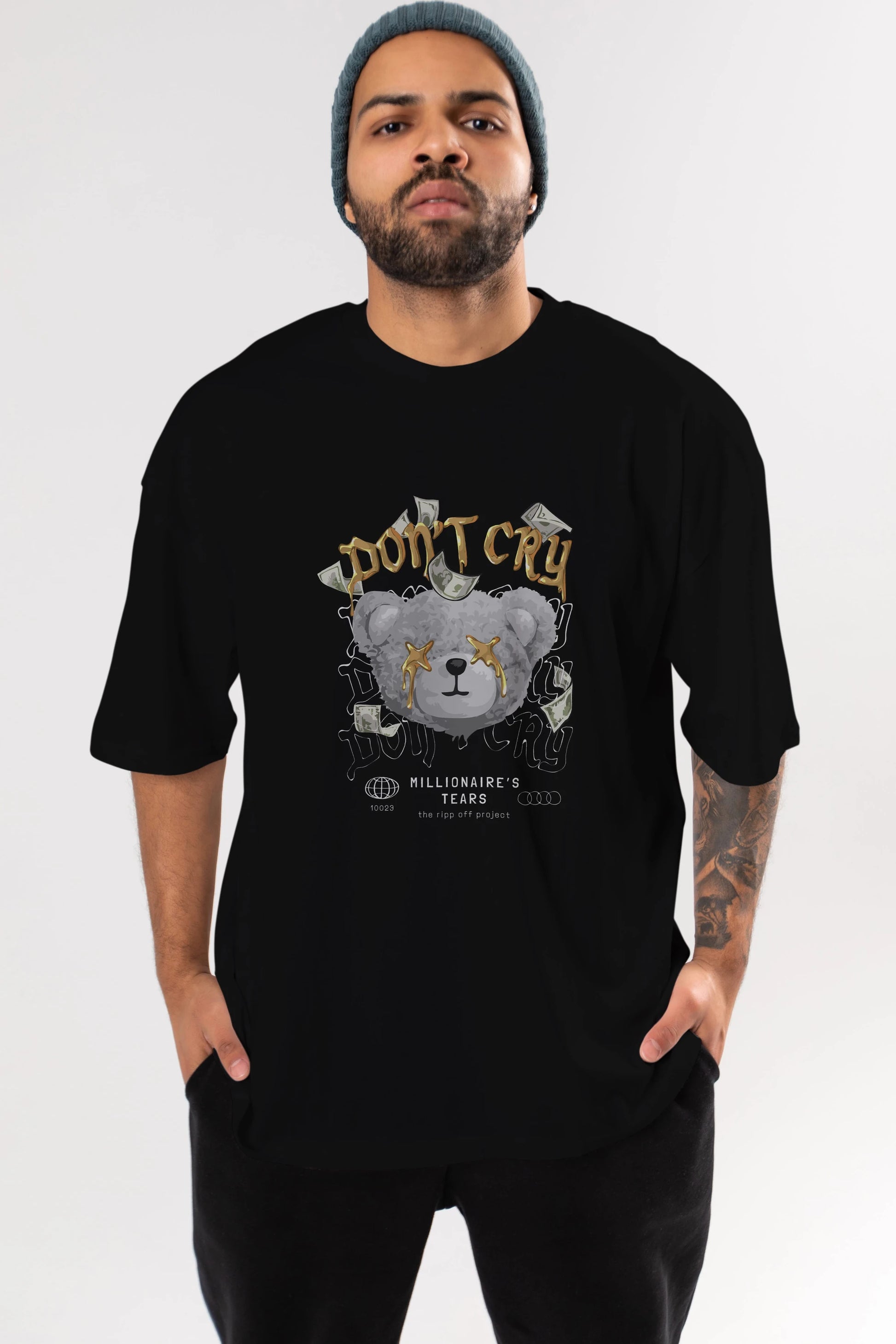 Dont Cry Bear Ön Baskılı Oversize t-shirt Erkek Kadın Unisex