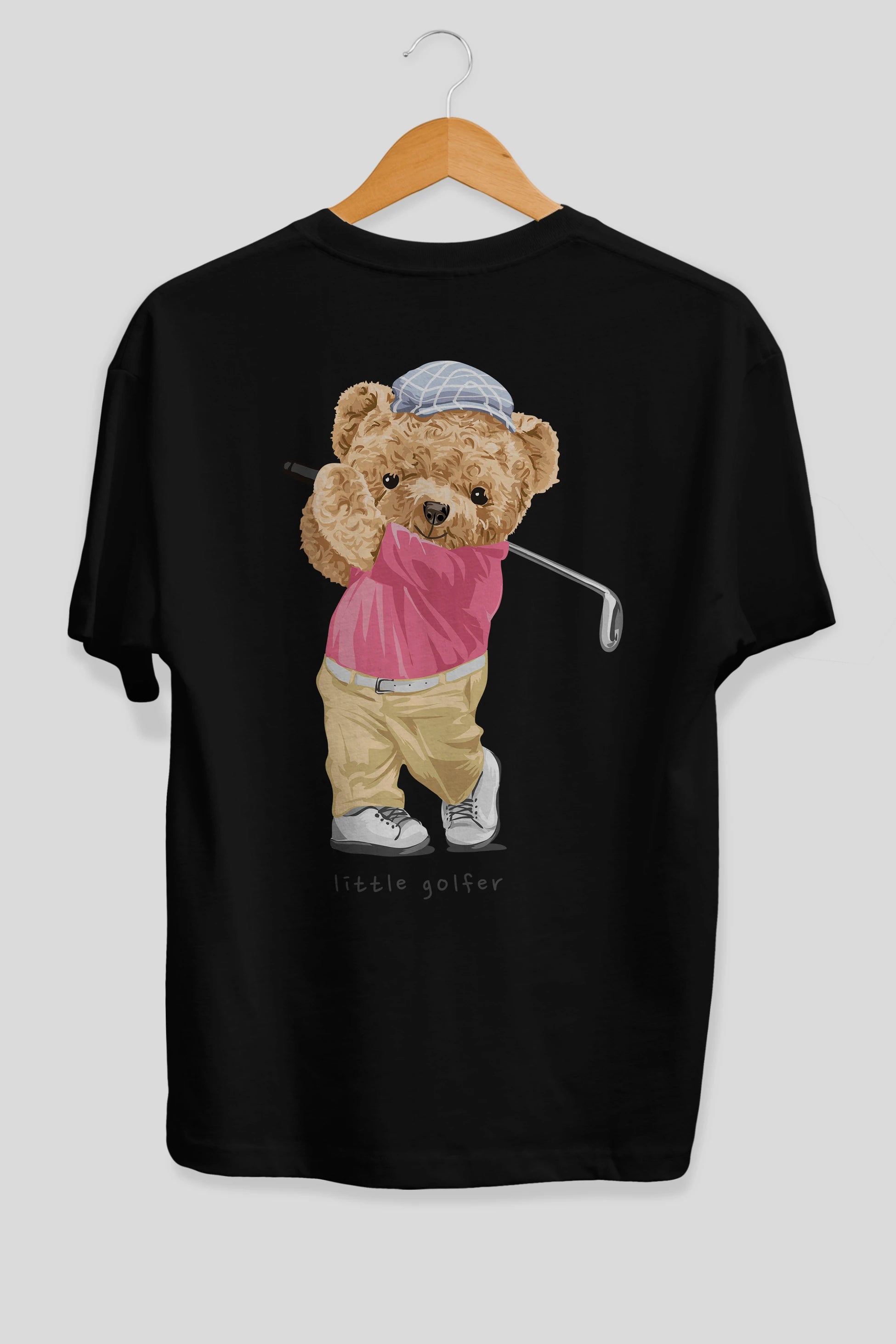 Teddy Bear Little Golfer Arka Baskılı Oversize t-shirt Erkek Kadın Unisex %100 Pamuk