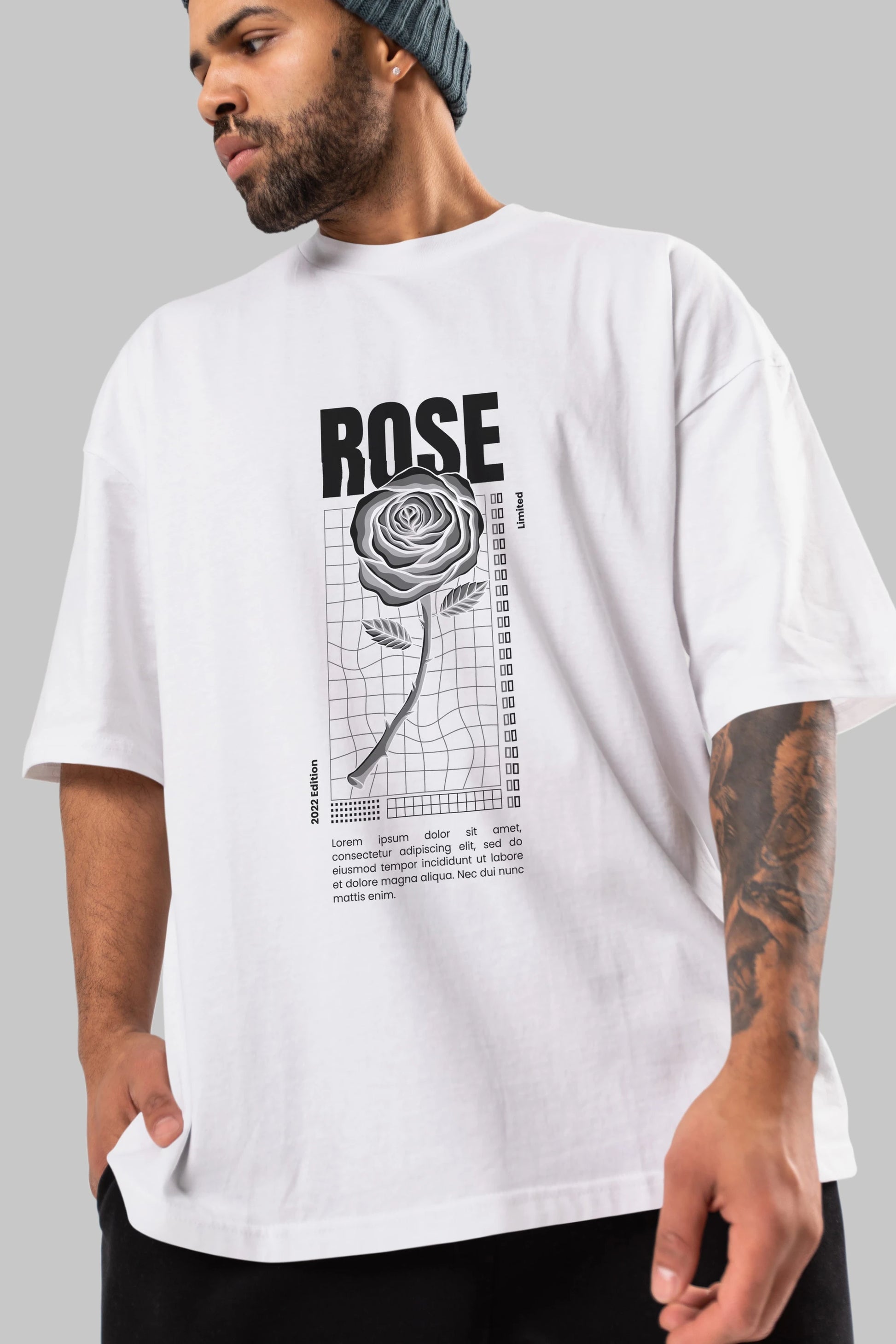 Rose Streetwear Ön Baskılı Oversize t-shirt Erkek Kadın Unisex
