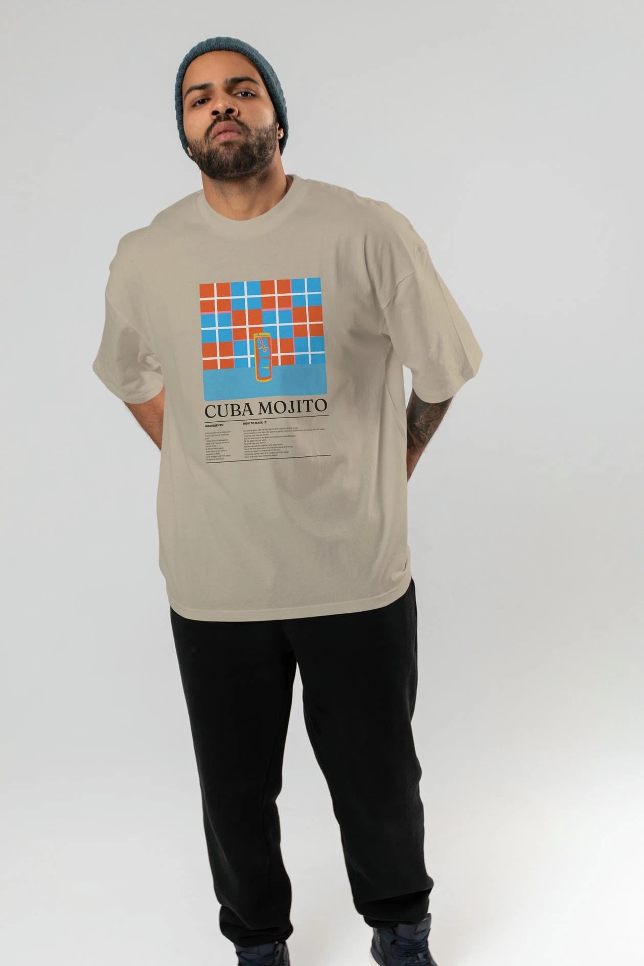 Cuba Mojito Kokteyl Ön Baskılı Oversize t-shirt Erkek Kadın %100 Pamuk Bisiklet Yaka tişort