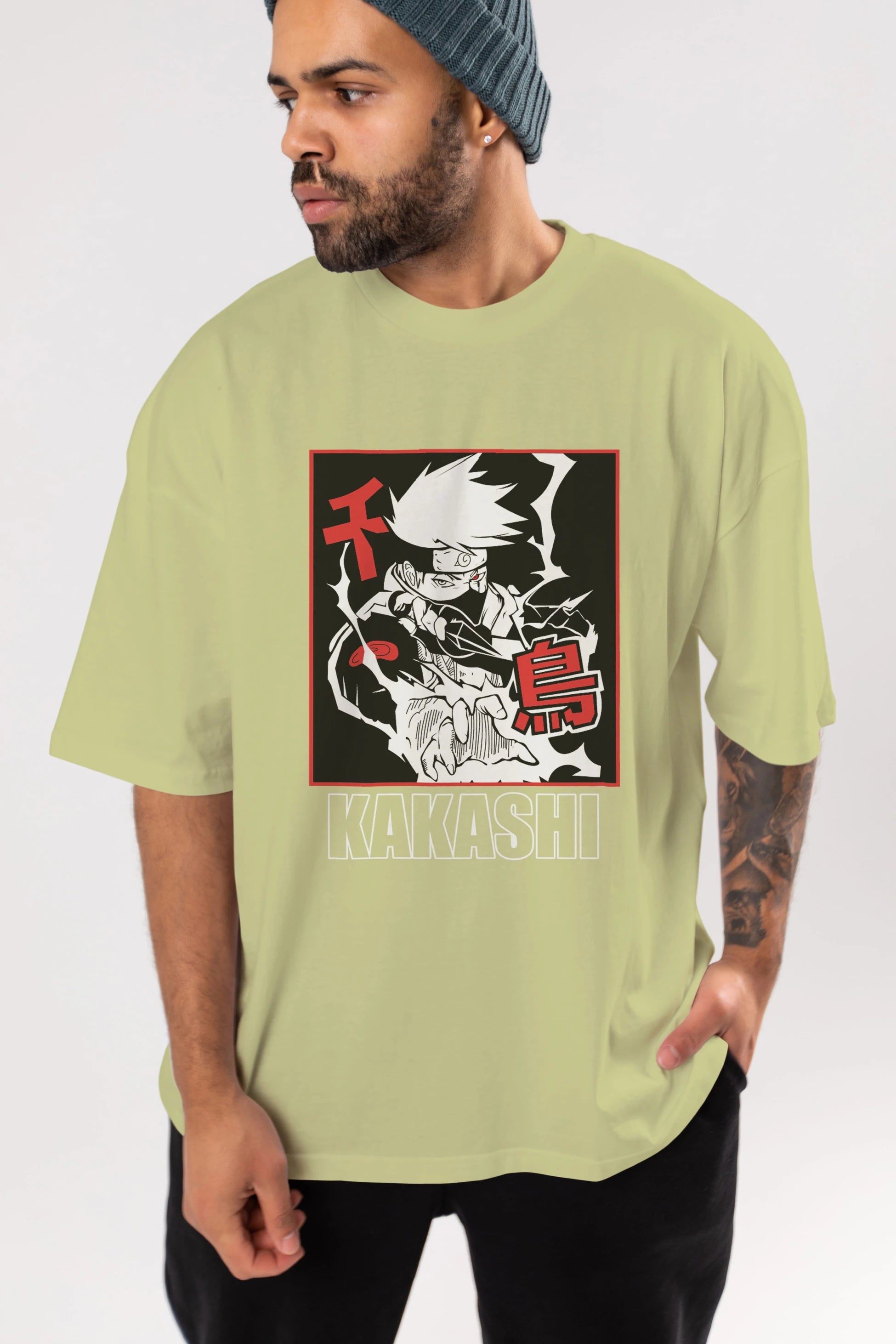 KAKASHI HATAKE NARUTO Anime Ön Baskılı Oversize t-shirt %100 pamuk Erkek Kadın Unisex