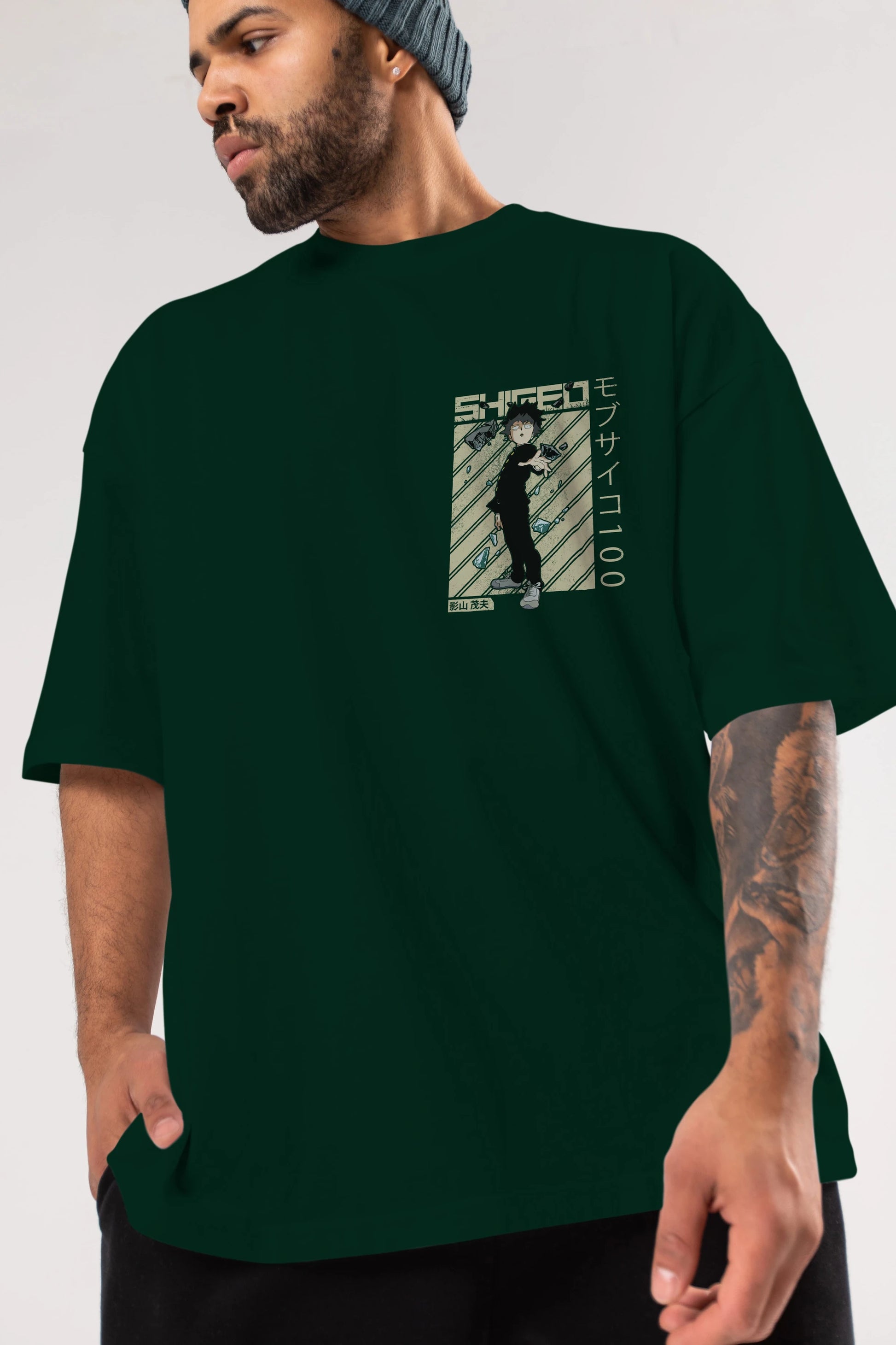 Shigeo Kageyama 3 Ön Sol Baskılı Oversize t-shirt Erkek Kadın Unisex %100 Pamuk Bisiklet Yaka tişort