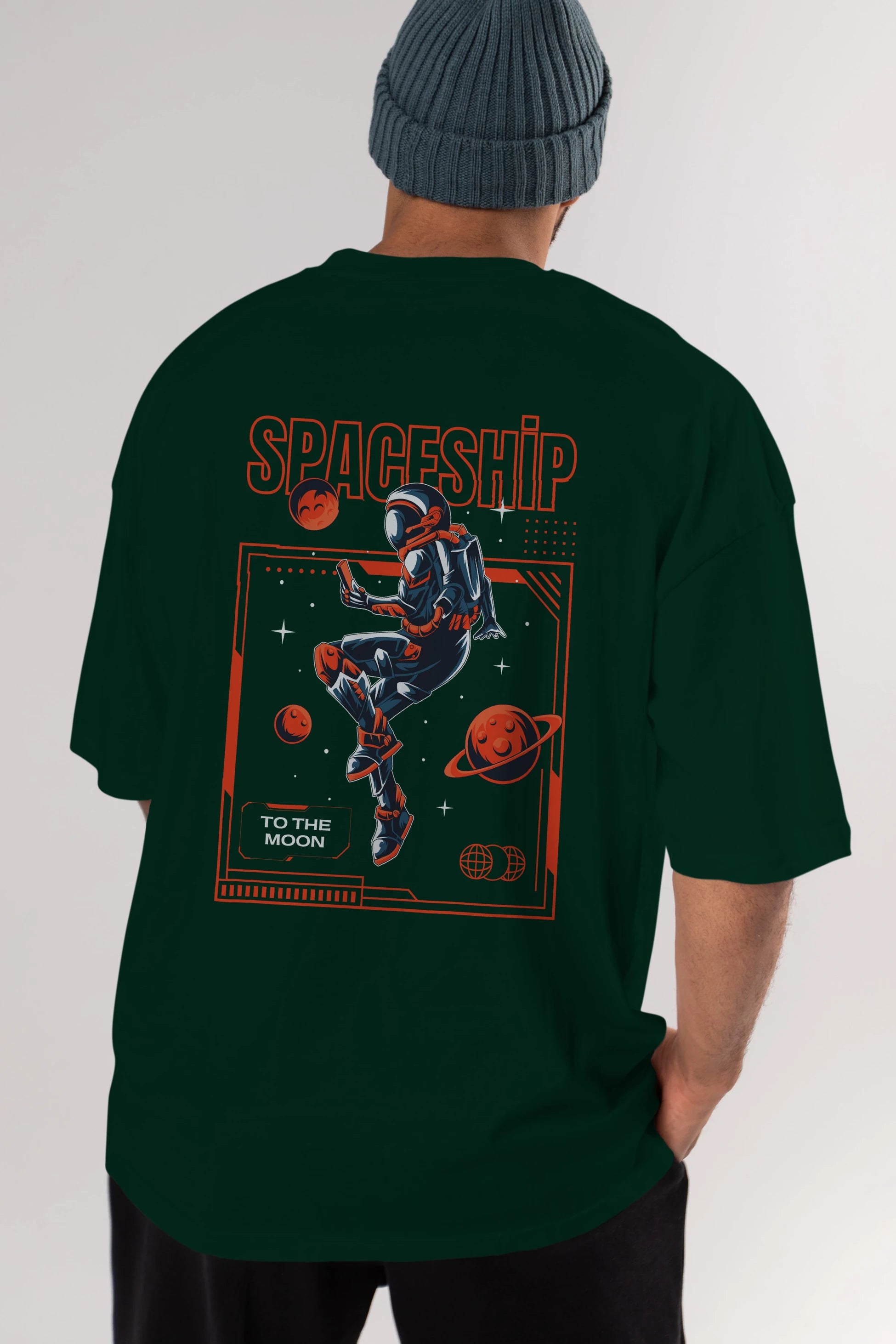Spaceship Arka Baskılı Oversize t-shirt Erkek Kadın Unisex