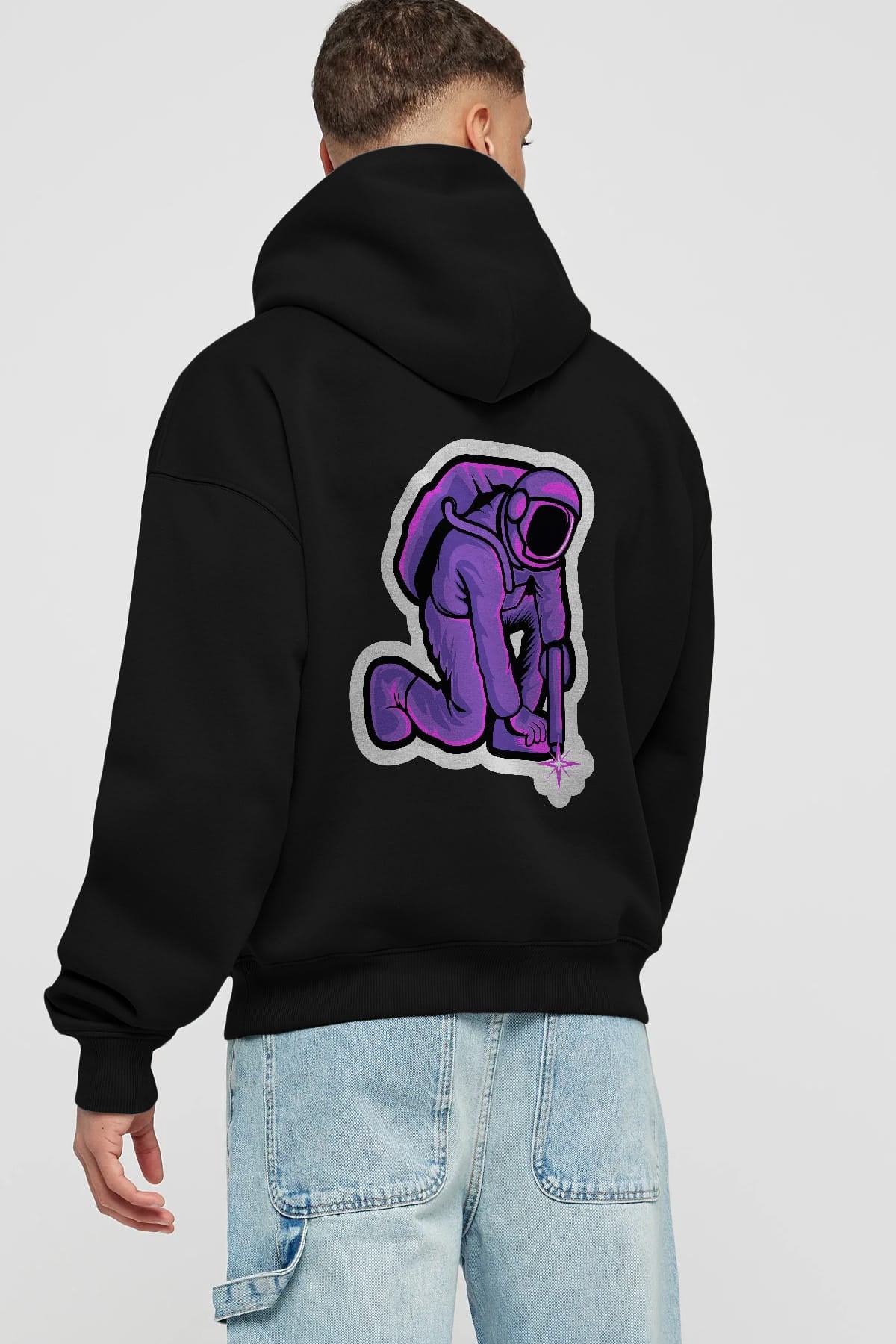 Welding in Space Sticker Arka Baskılı Hoodie Oversize Kapüşonlu Sweatshirt Erkek Kadın Unisex
