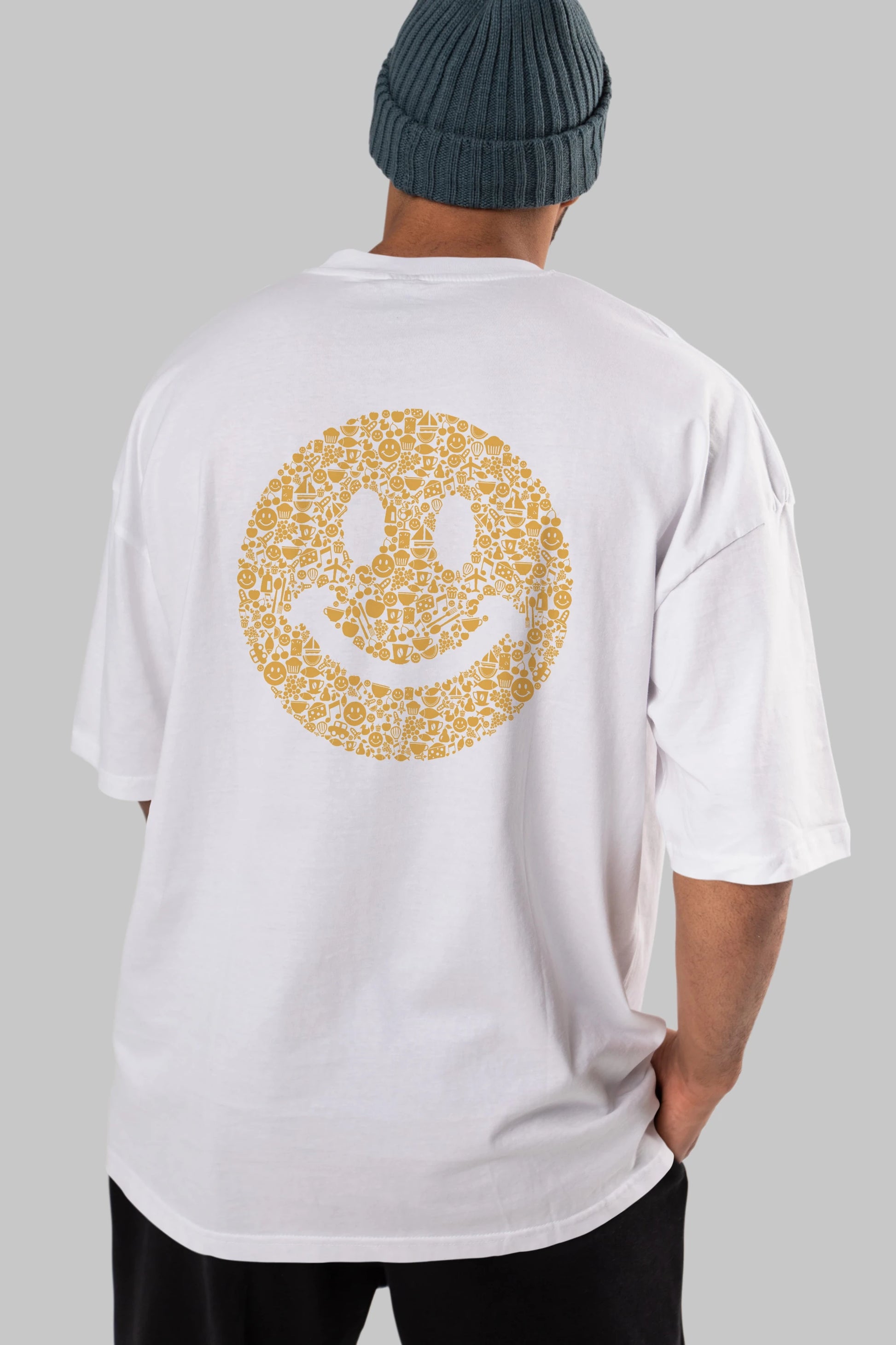 Smiley Arka Baskılı Oversize t-shirt %100 pamuk Erkek Kadın Unisex