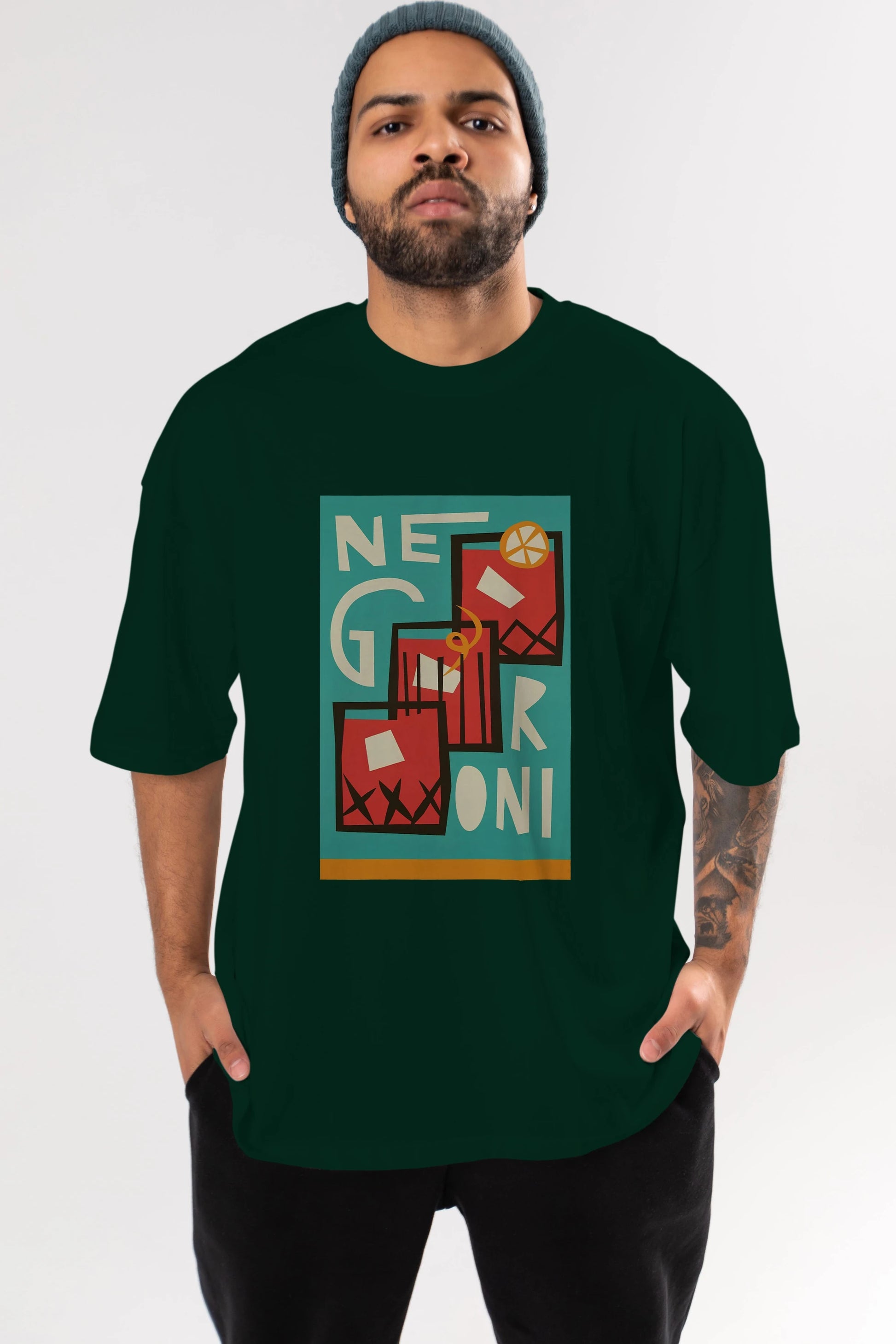 Negroni 3 Ön Baskılı Oversize t-shirt Erkek Kadın Unisex %100 Pamuk Bisiklet Yaka tişort
