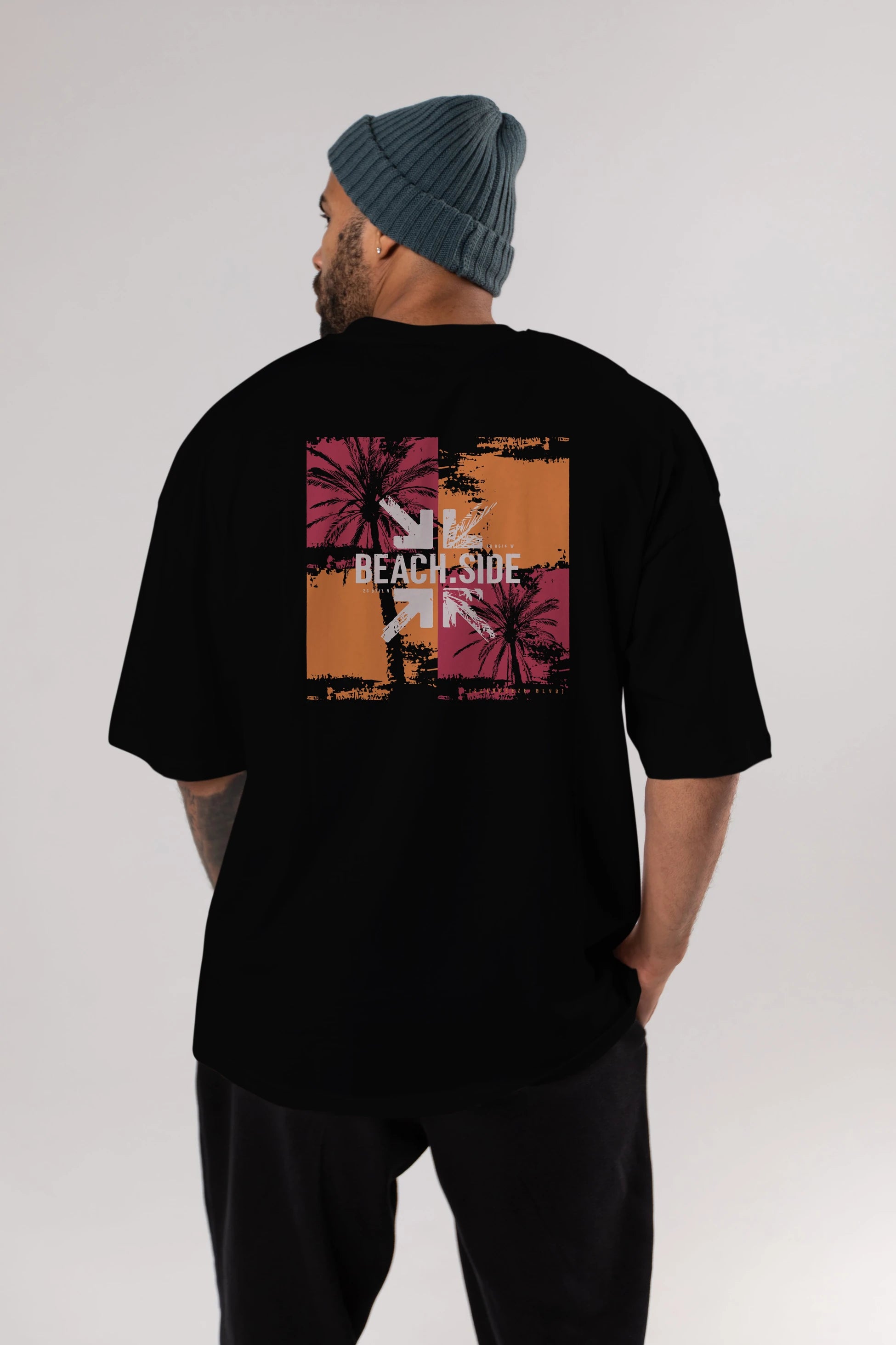 Beach Side Arka Baskılı Oversize t-shirt Erkek Kadın Unisex