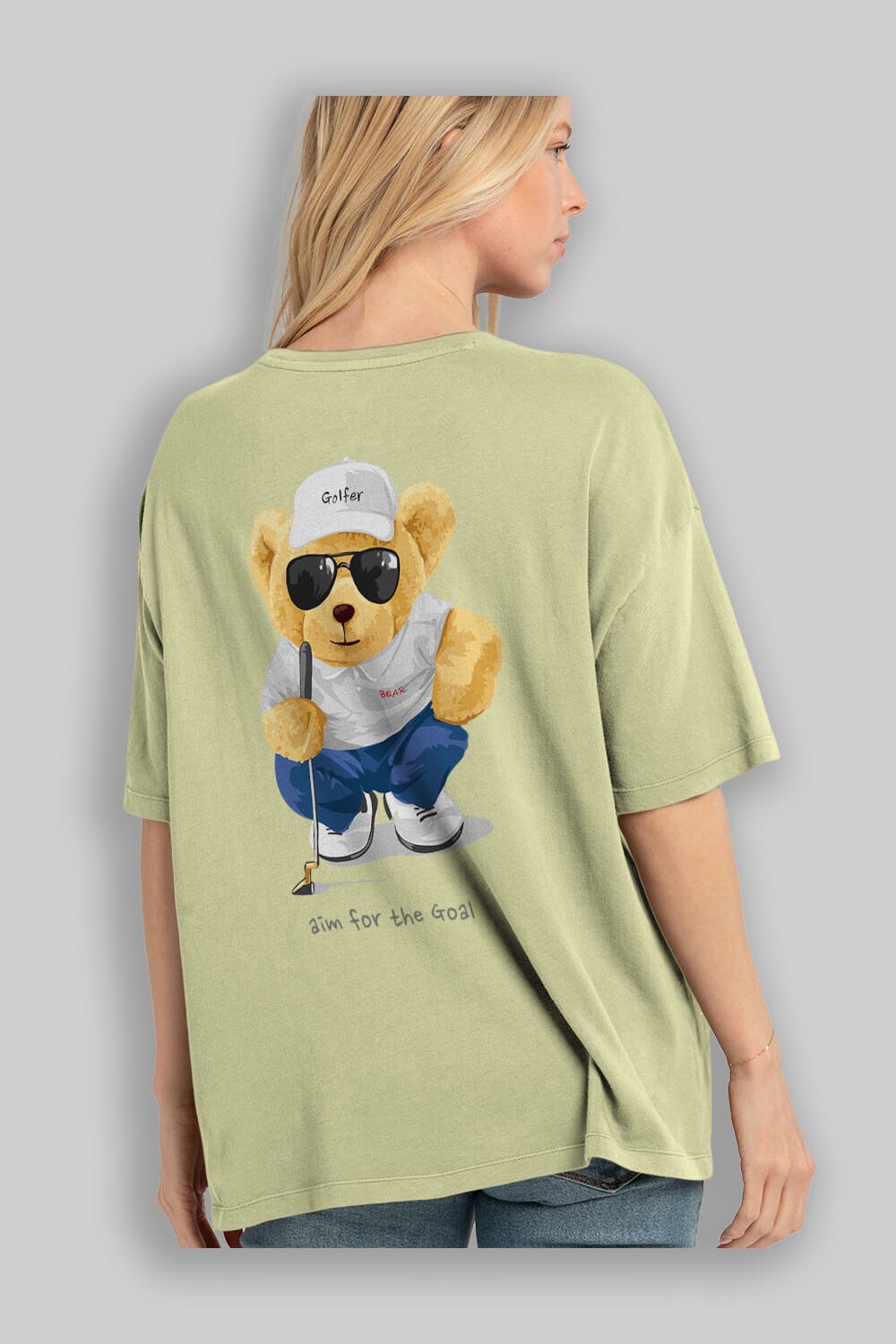 Teddy Bear Golfer Arka Baskılı Oversize t-shirt Erkek Kadın Unisex %100 Pamuk