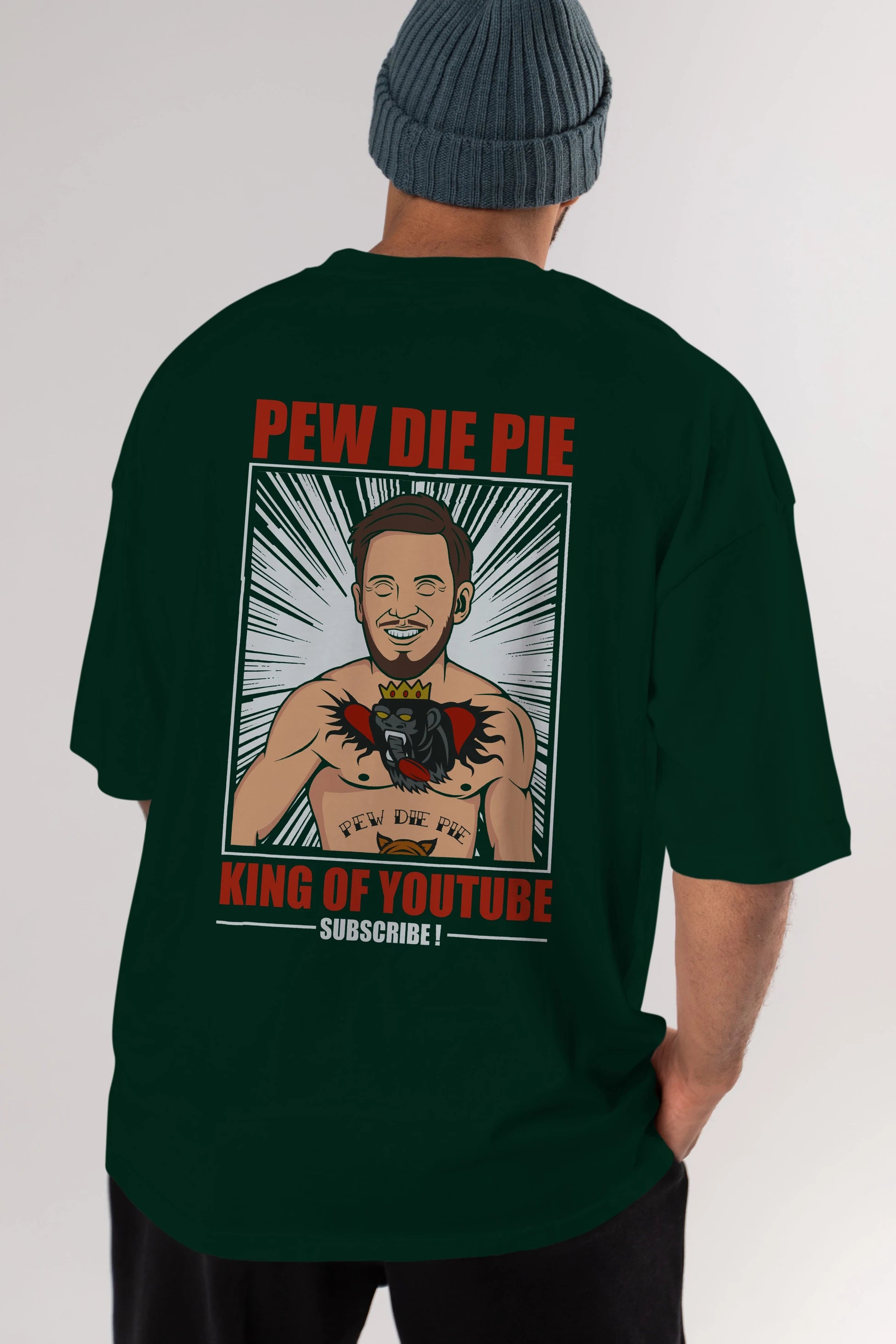 Pew Die Pie Fighter Arka Baskılı Oversize t-shirt Erkek Kadın Unisex %100 Pamuk tişort