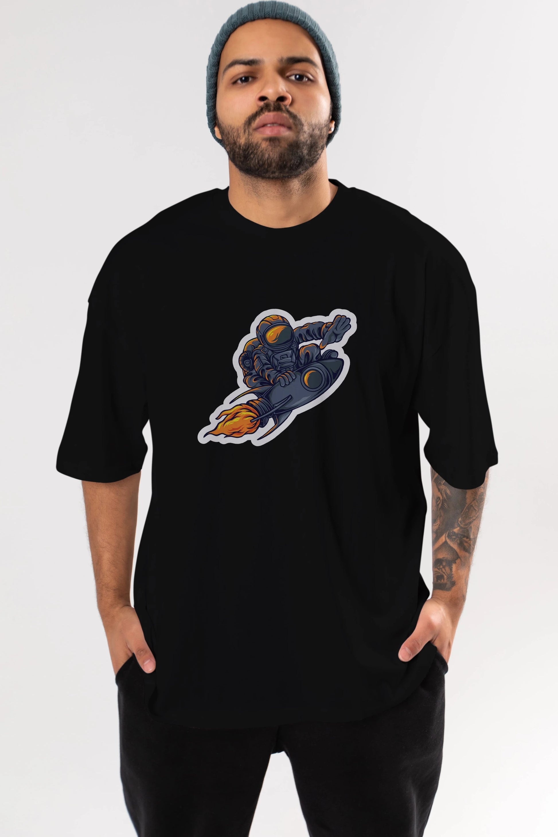 Astrocket Illustration Sticker Ön Baskılı Oversize t-shirt Erkek Kadın Unisex