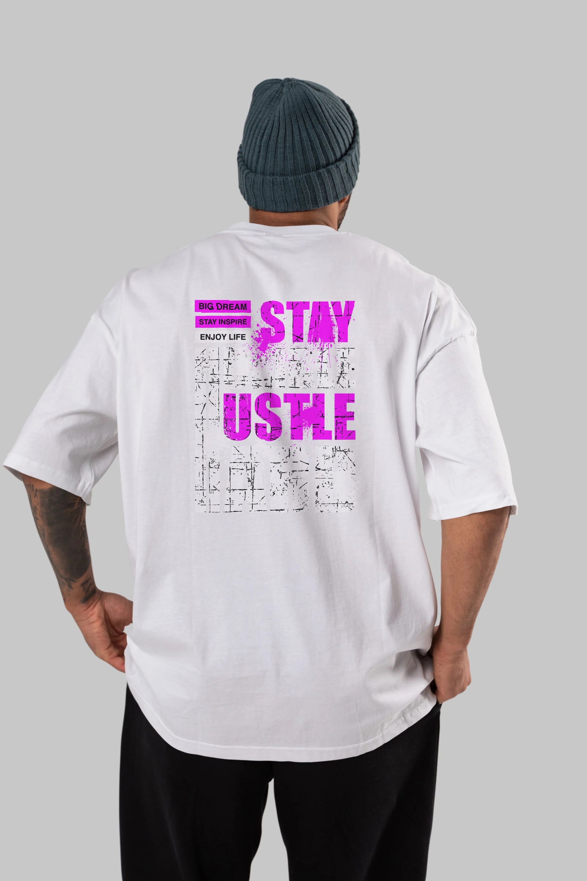Stay Hustle Arka Baskılı Oversize t-shirt Erkek Kadın Unisex