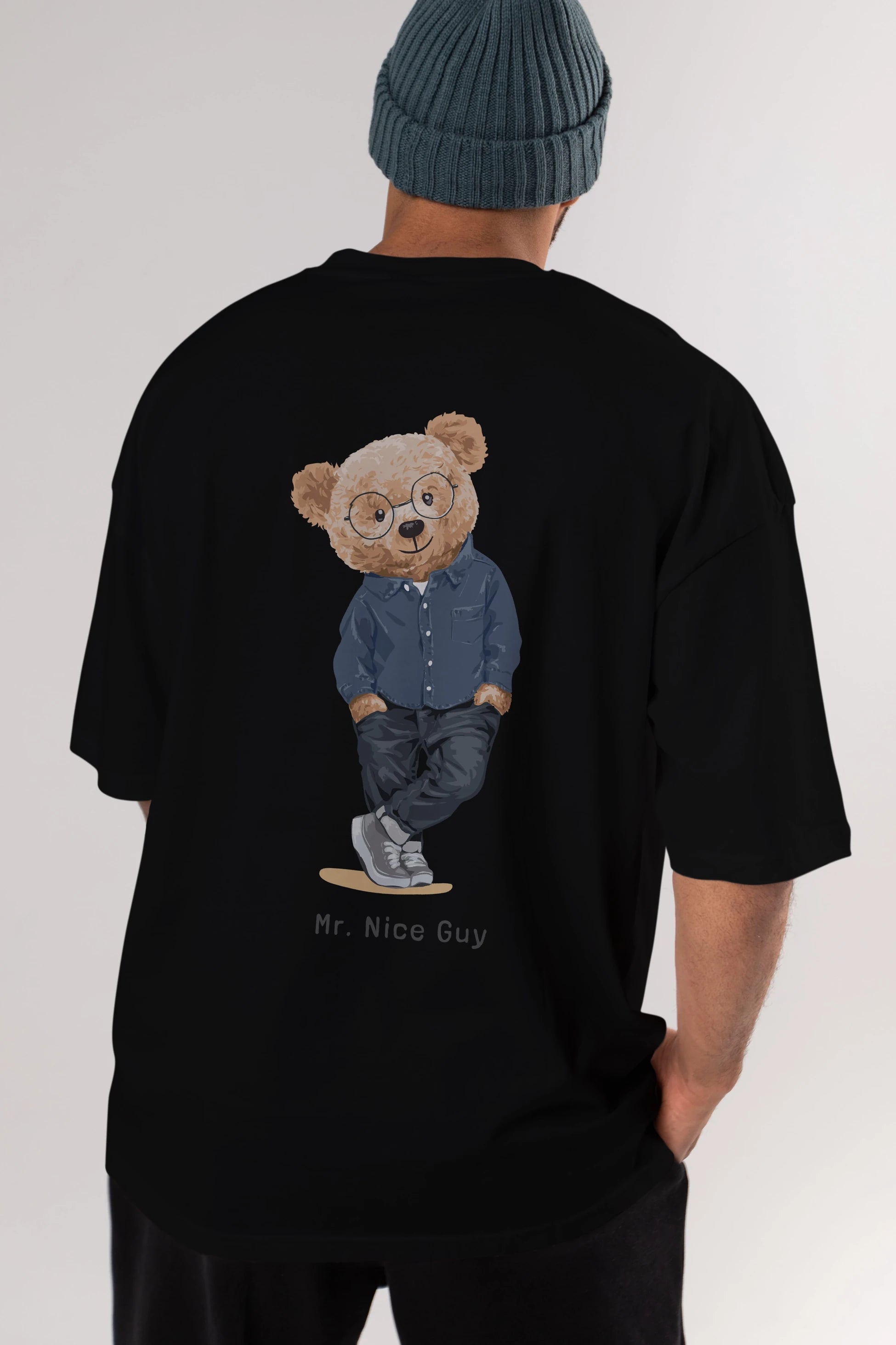 Teddy Bear Mr. Nice Guy Arka Baskılı Oversize t-shirt Erkek Kadın Unisex %100 Pamuk