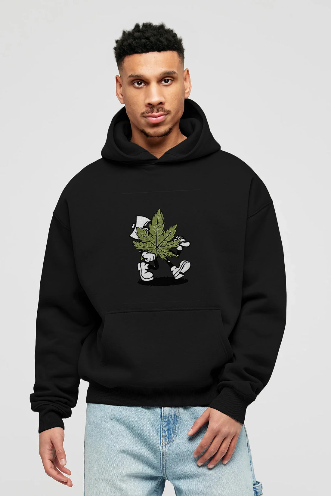 Weed Ön Baskılı Hoodie Oversize Kapüşonlu Sweatshirt Erkek Kadın Unisex