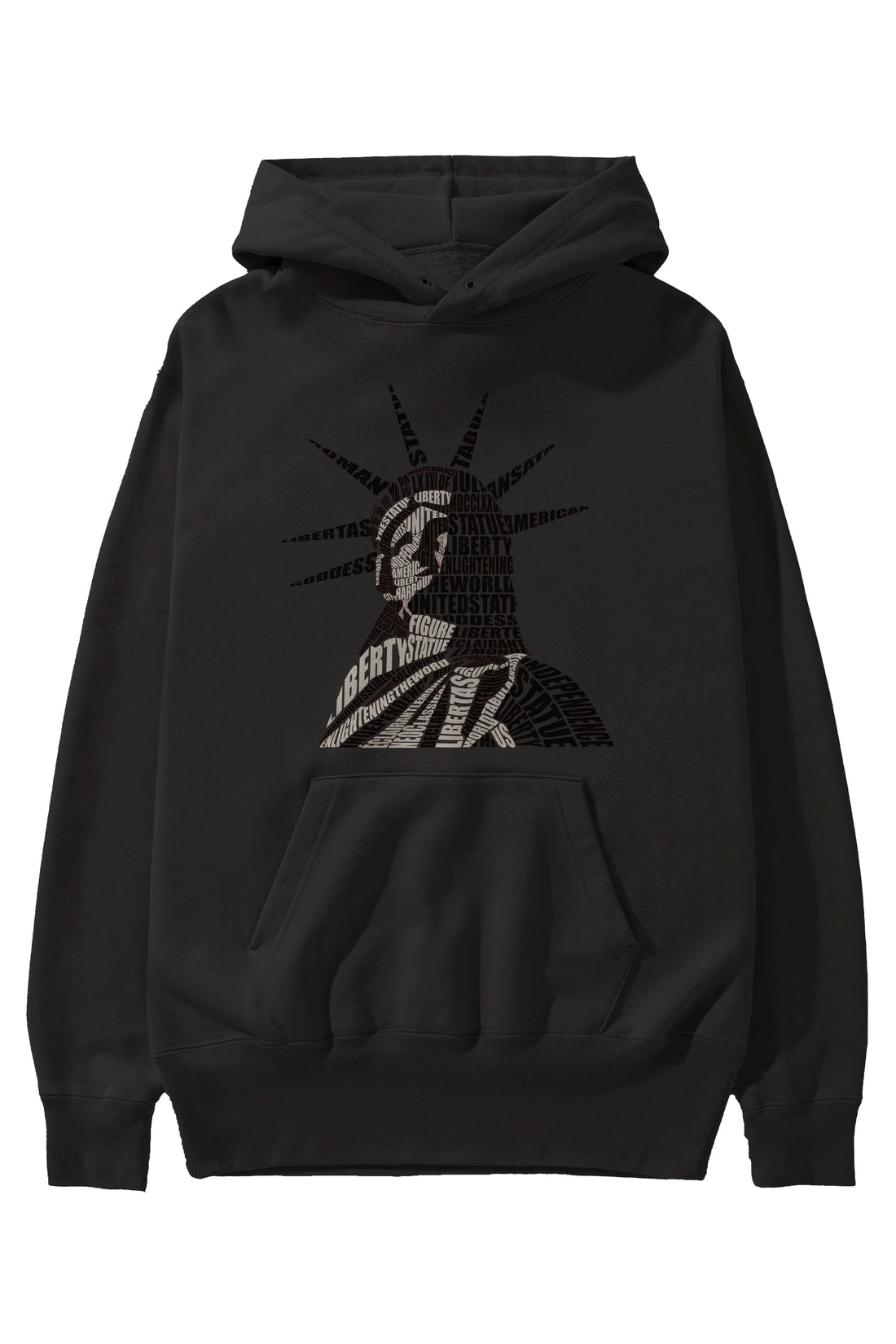 Liberty Statue Calligram Ön Baskılı Hoodie Oversize Kapüşonlu Sweatshirt Erkek Kadın Unisex