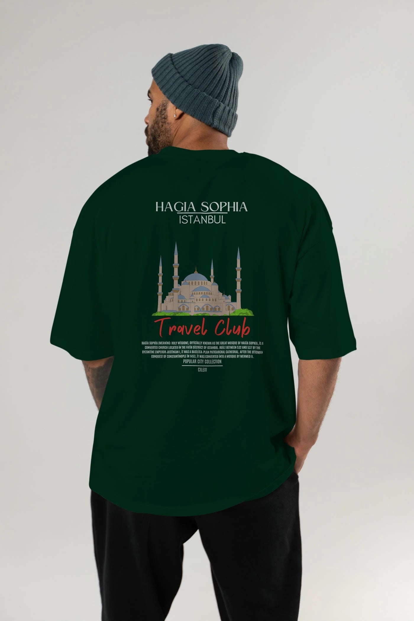 Hagia Sophia İstanbul Arka Baskılı Oversize t-shirt Erkek Kadın Pamuk Bisiklet Yaka tişort