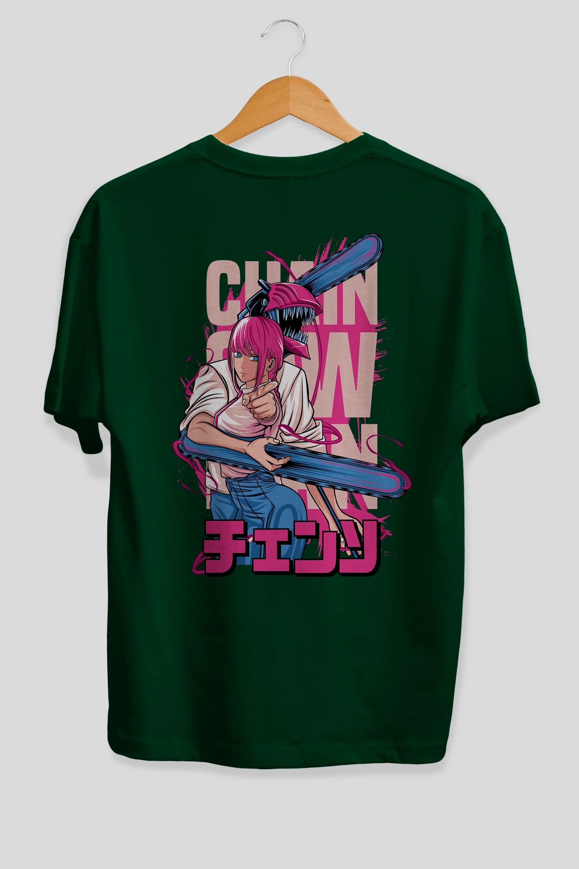 DENJI and MAKIMA Anime Arka Baskılı Oversize t-shirt Erkek Kadın Unisex