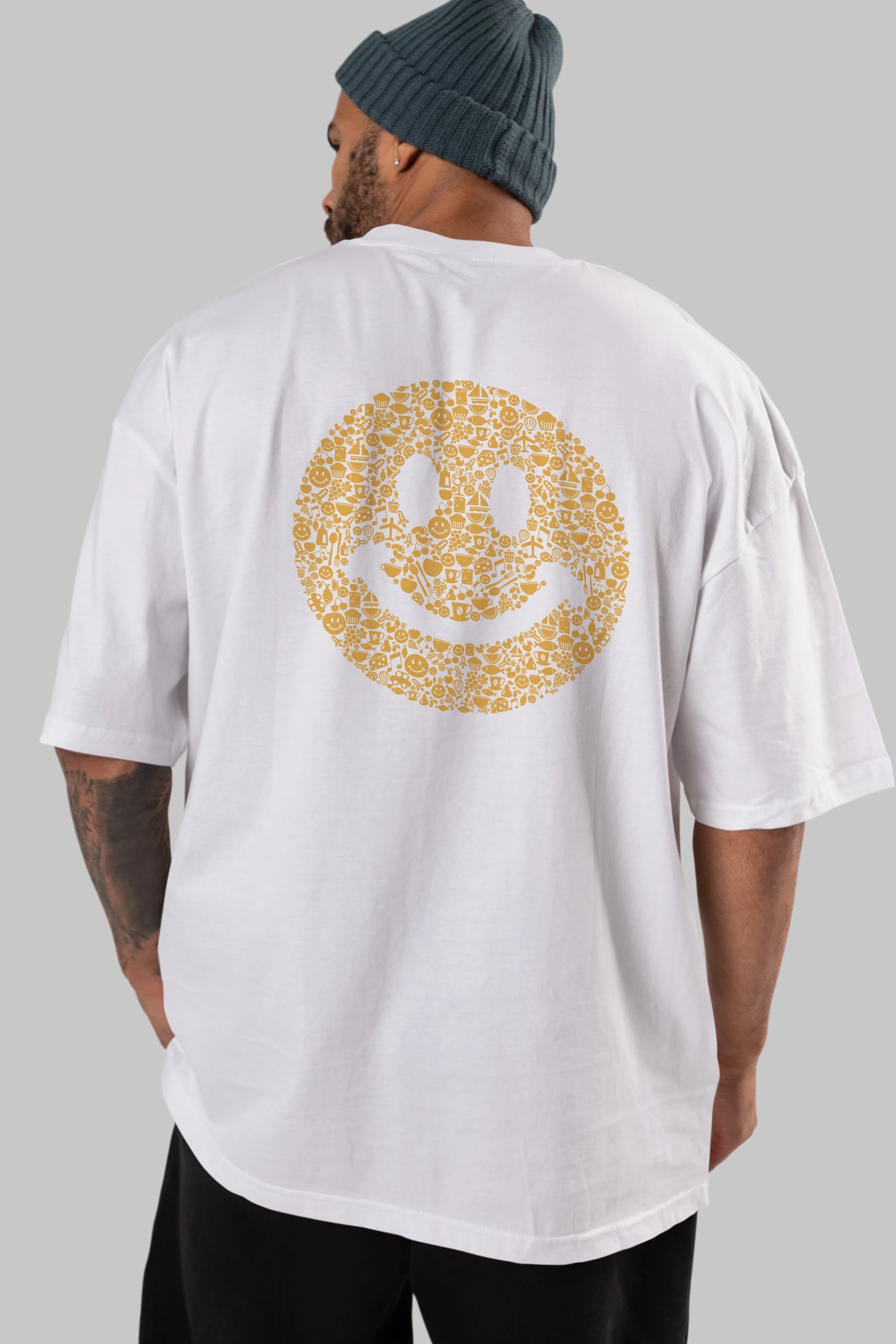 Smiley Arka Baskılı Oversize t-shirt %100 pamuk Erkek Kadın Unisex