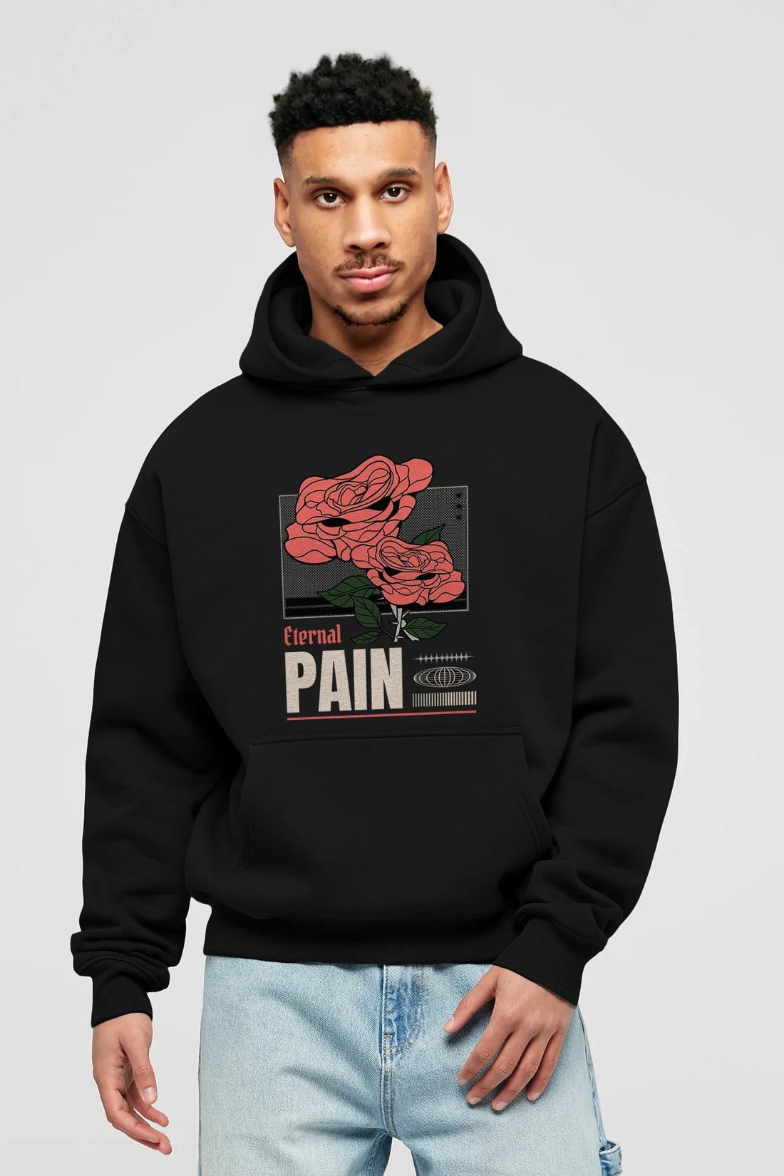 Eternal Pain Ön Baskılı Hoodie Oversize Kapüşonlu Sweatshirt Erkek Kadın Unisex