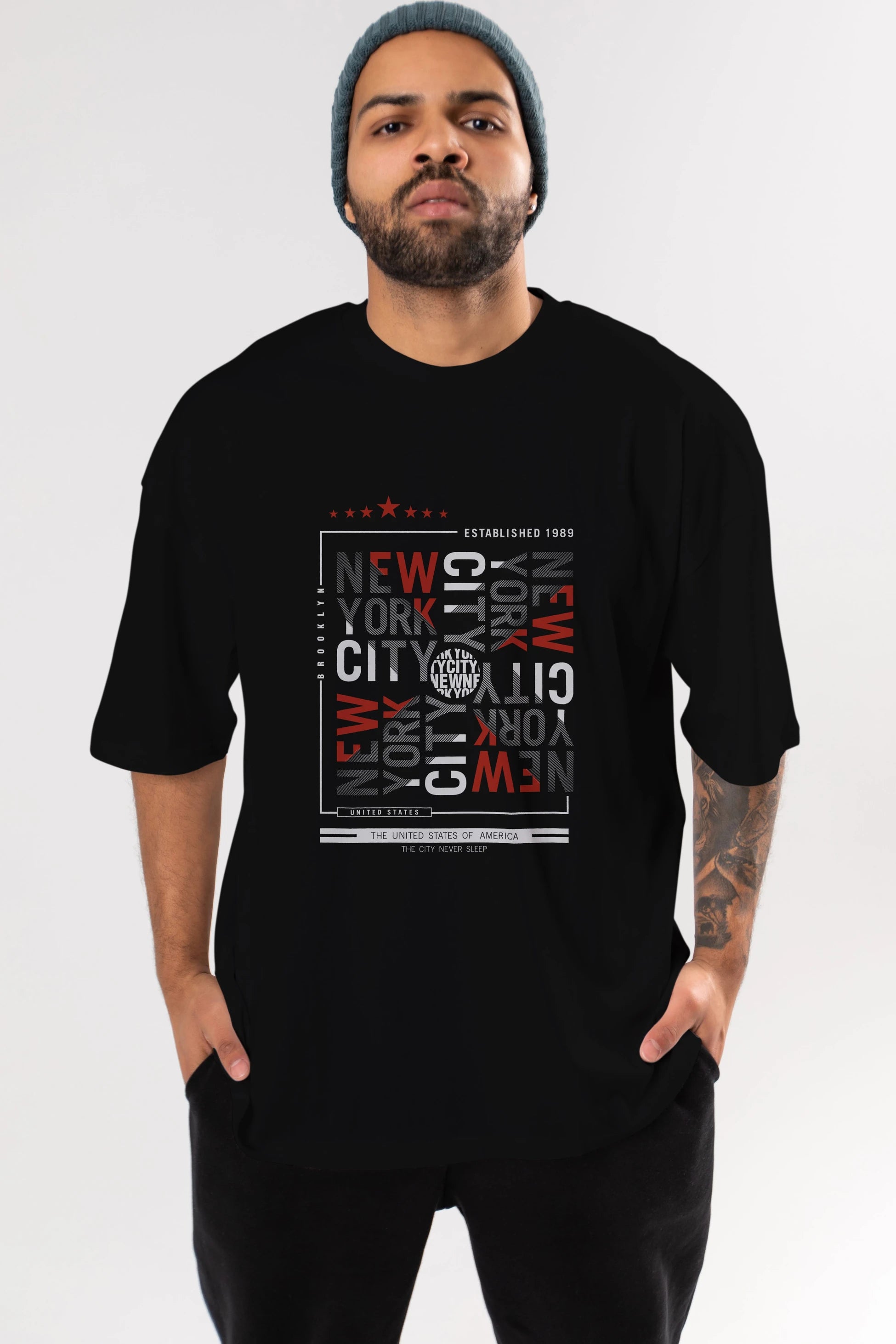 New York Style 2 Ön Baskılı Oversize t-shirt Erkek Kadın Unisex