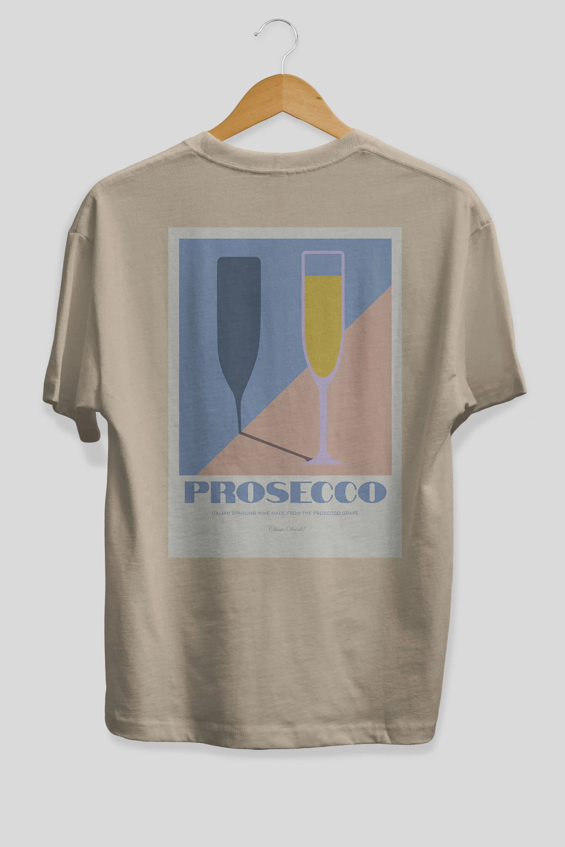 Prosecco Arka Baskılı Oversize t-shirt Erkek Kadın Unisex %100 Pamuk Bisiklet Yaka tişort