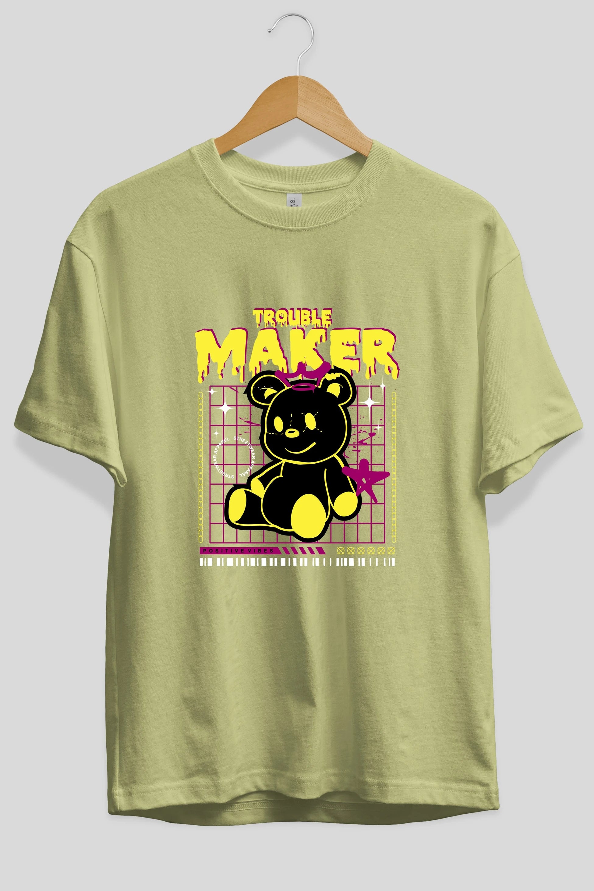 Teddy Bear Trouble Maker Ön Baskılı Oversize t-shirt Erkek Kadın Unisex