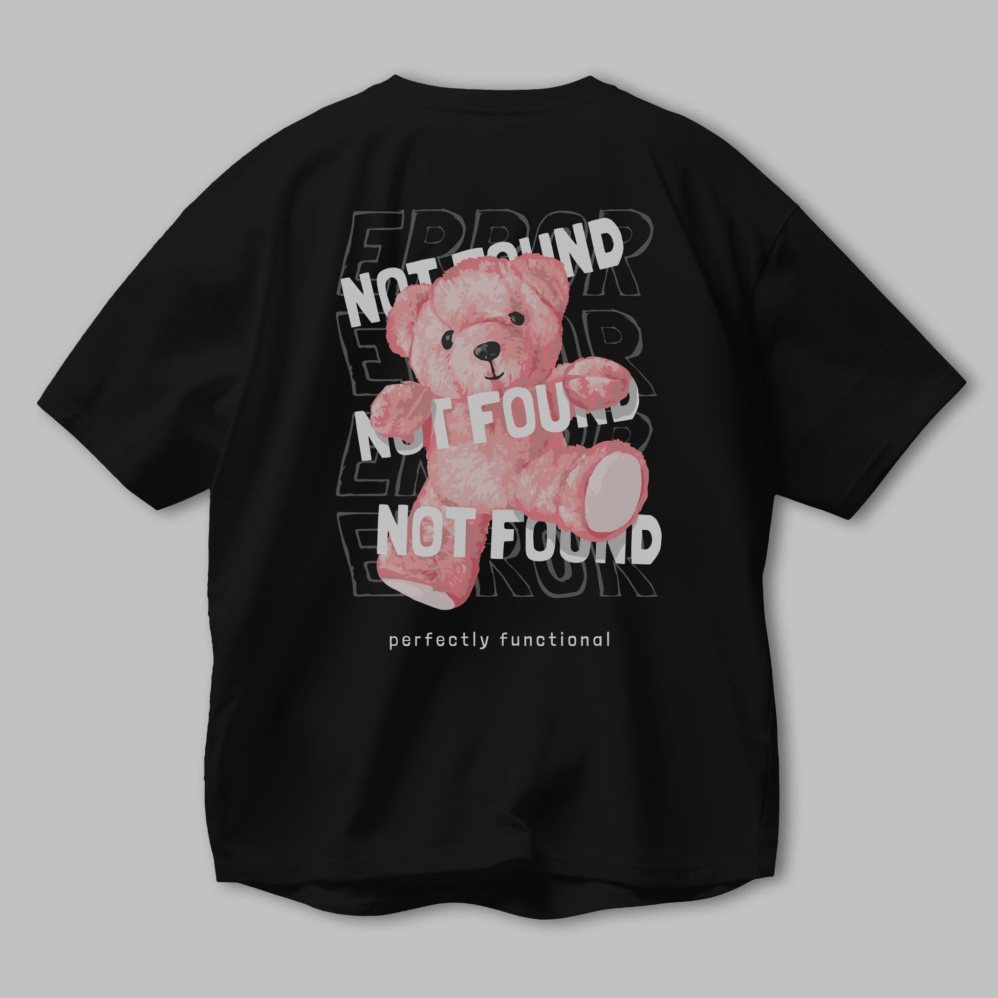Error Not Found Bear Arka Baskılı Oversize t-shirt Erkek Kadın Unisex