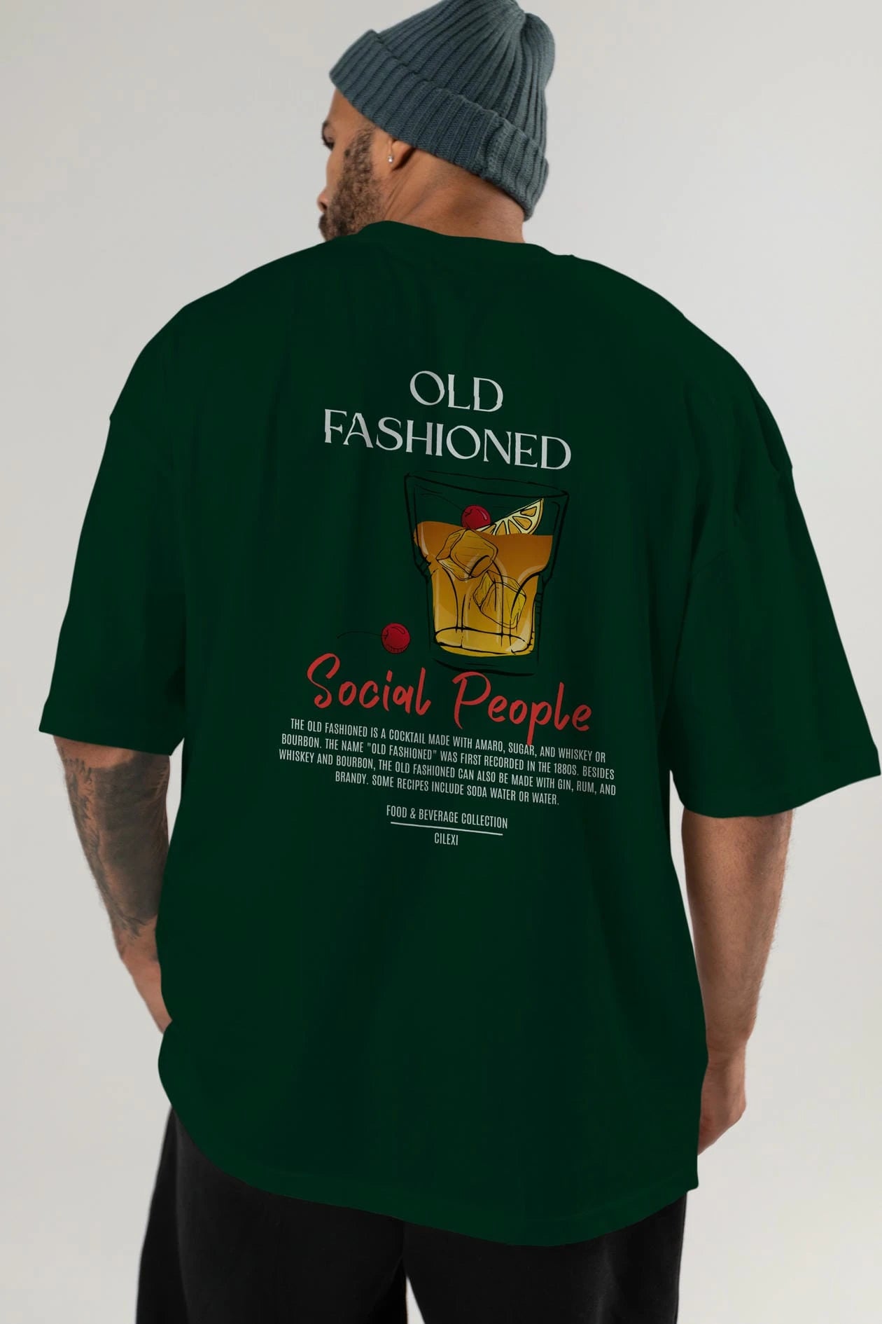 Old Fashıoned Kokteyl Serisi Baskılı Oversize t-shirt Erkek Kadın Unisex %100 Pamuk Bisiklet Yaka tişort