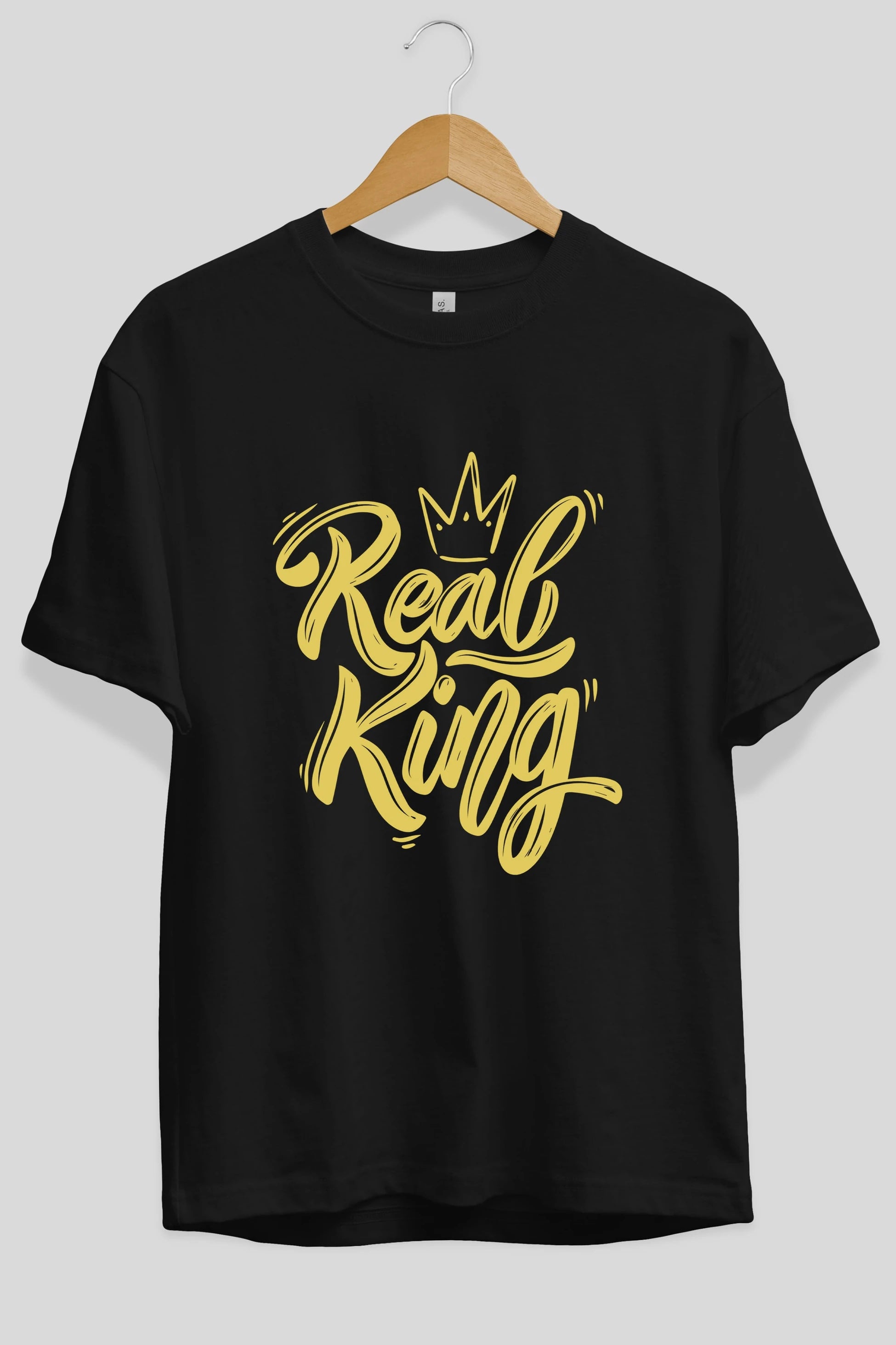 Real King Yazılı Ön Baskılı Oversize t-shirt Erkek Kadın Unisex