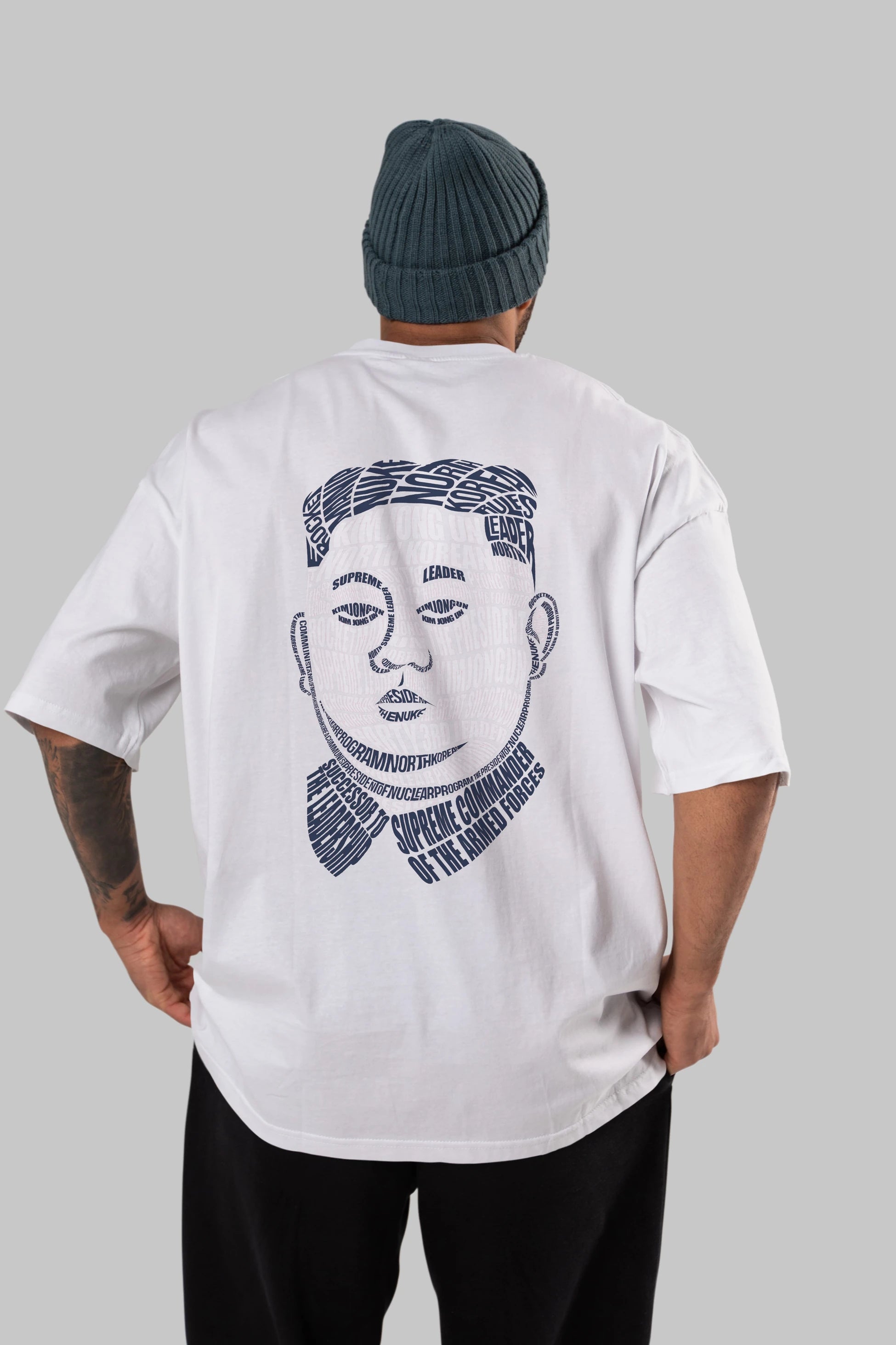 Kim Jong Un Calligram Arka Baskılı Oversize t-shirt %100 pamuk Erkek Kadın Unisex