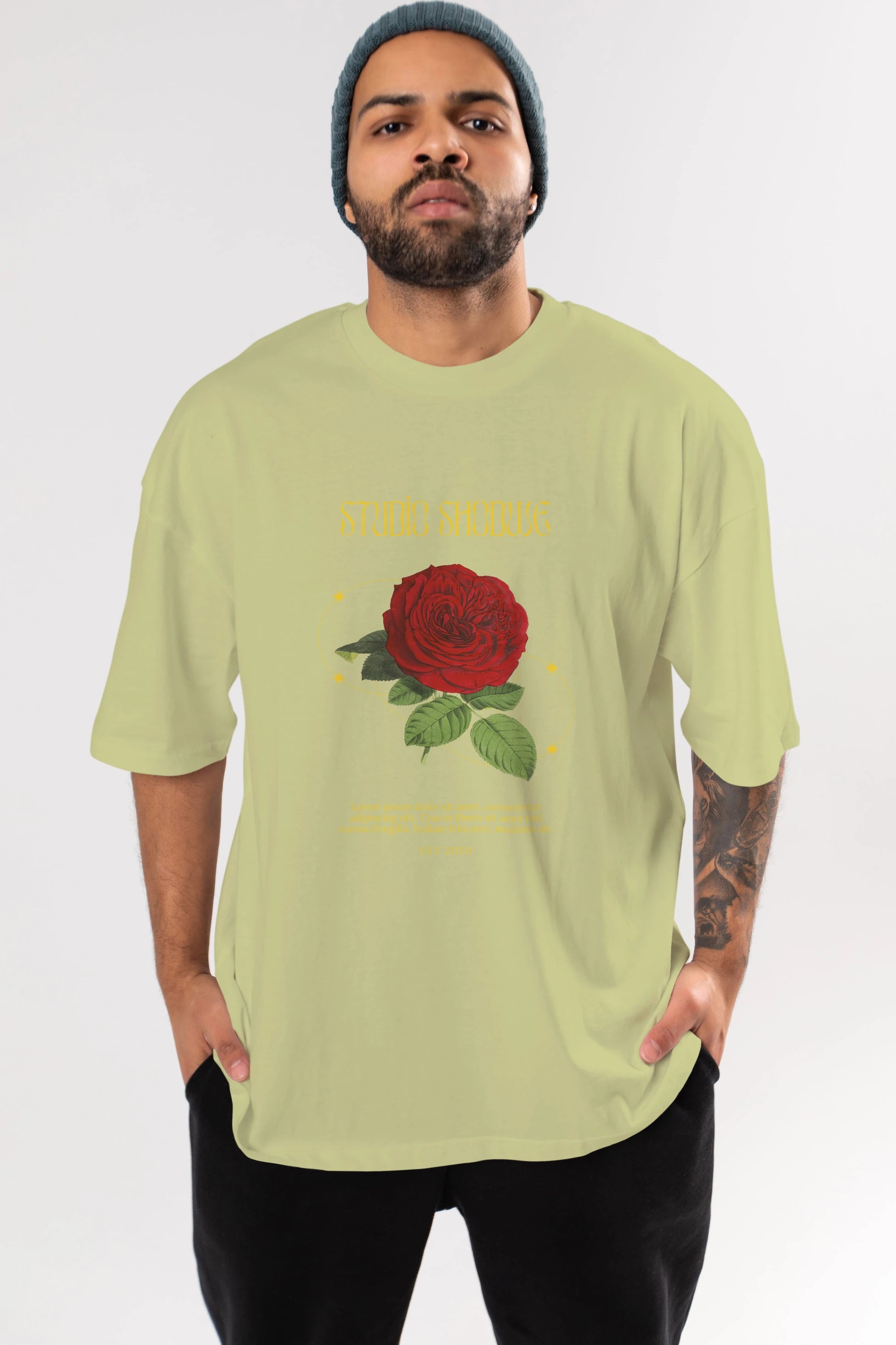 Studio Shodwe Rose Ön Baskılı Oversize t-shirt Erkek Kadın Unisex